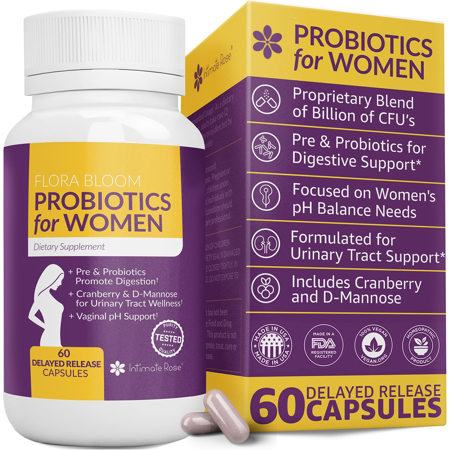 Complete Vaginal Probiotics for Women - w/Added Cranberry, D-mannose to Promote Intimate RoseAu supplements