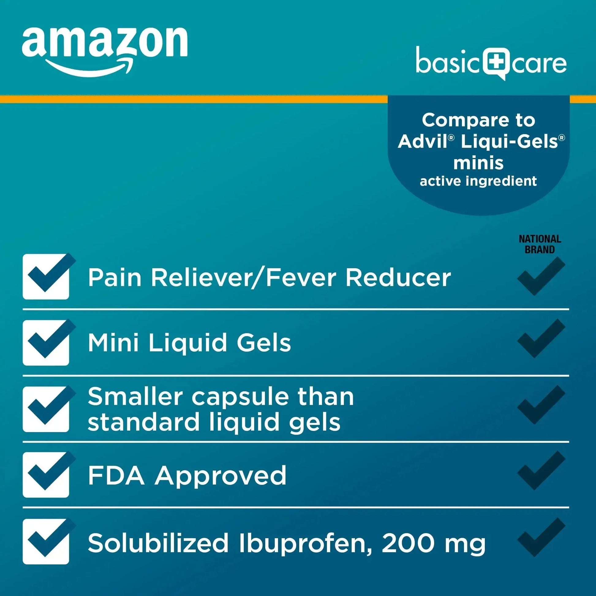 Amazon Basic Care Ibuprofen Mini Liquid Gels, 200 mg, Pain Reliever and Fever Reducer for Headache, Backache, Arthritis Pain, Menstrual Cramps and Toothaches, Fast-Acting, 300 Count Amazon Basic CareAu supplements