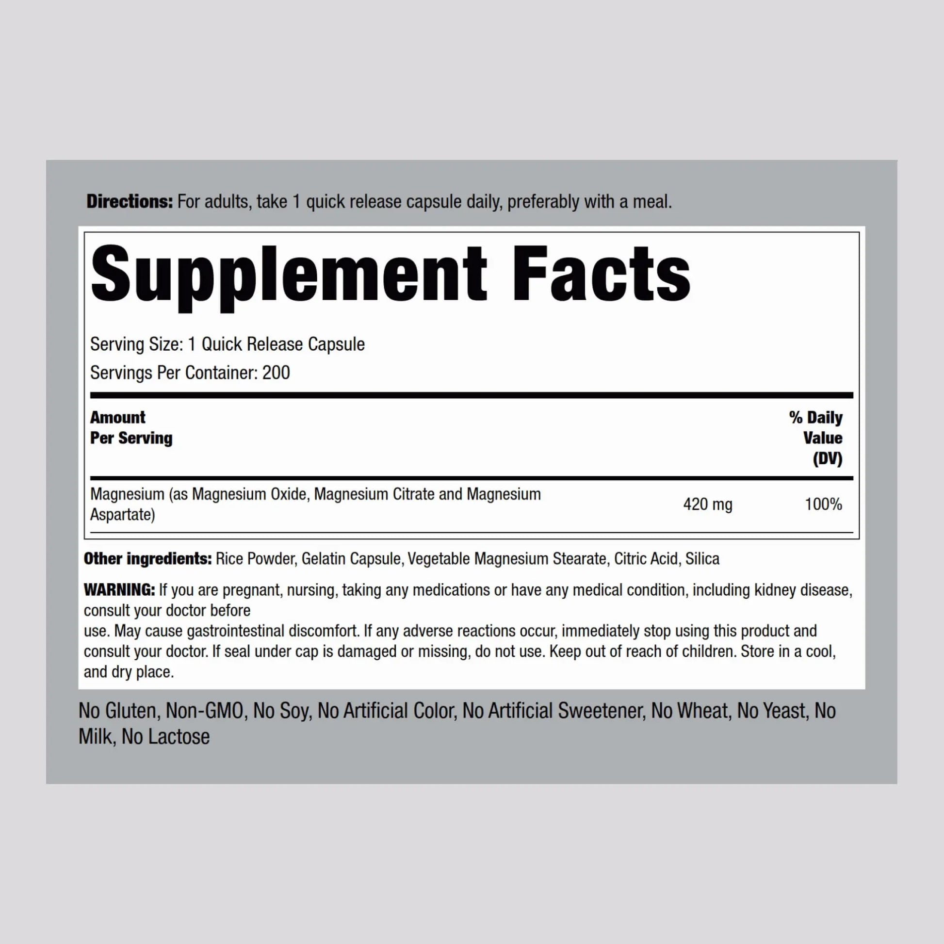 Piping Rock Triple Magnesium Complex | 420 mg | 200 Capsules | Magnesium Oxide, Citrate, and Aspartate Supplement | Non-GMO, Gluten Free Piping Rocknz supplements