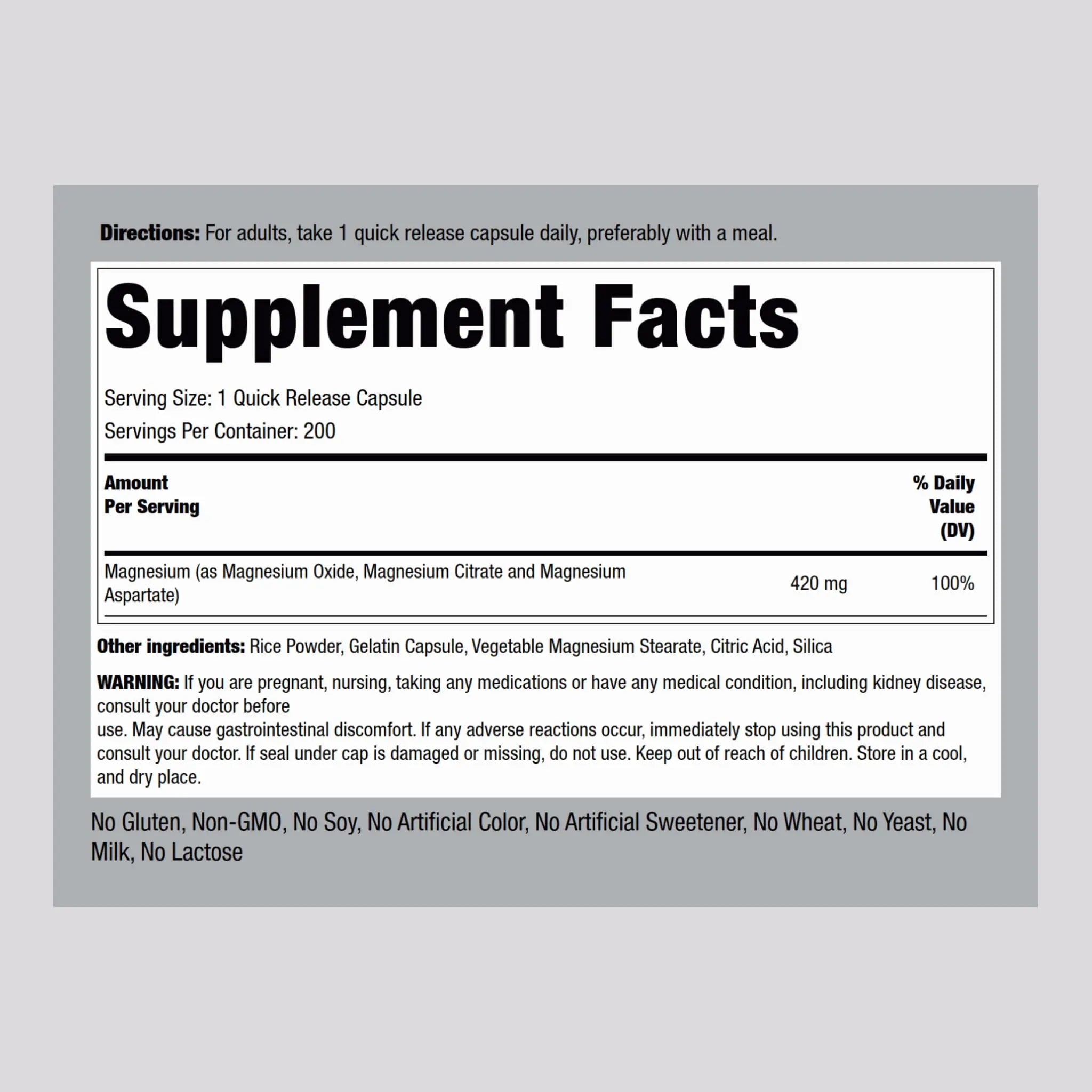 Piping Rock Triple Magnesium Complex | 420 mg | 200 Capsules | Magnesium Oxide, Citrate, and Aspartate Supplement | Non-GMO, Gluten Free Piping Rocknz supplements