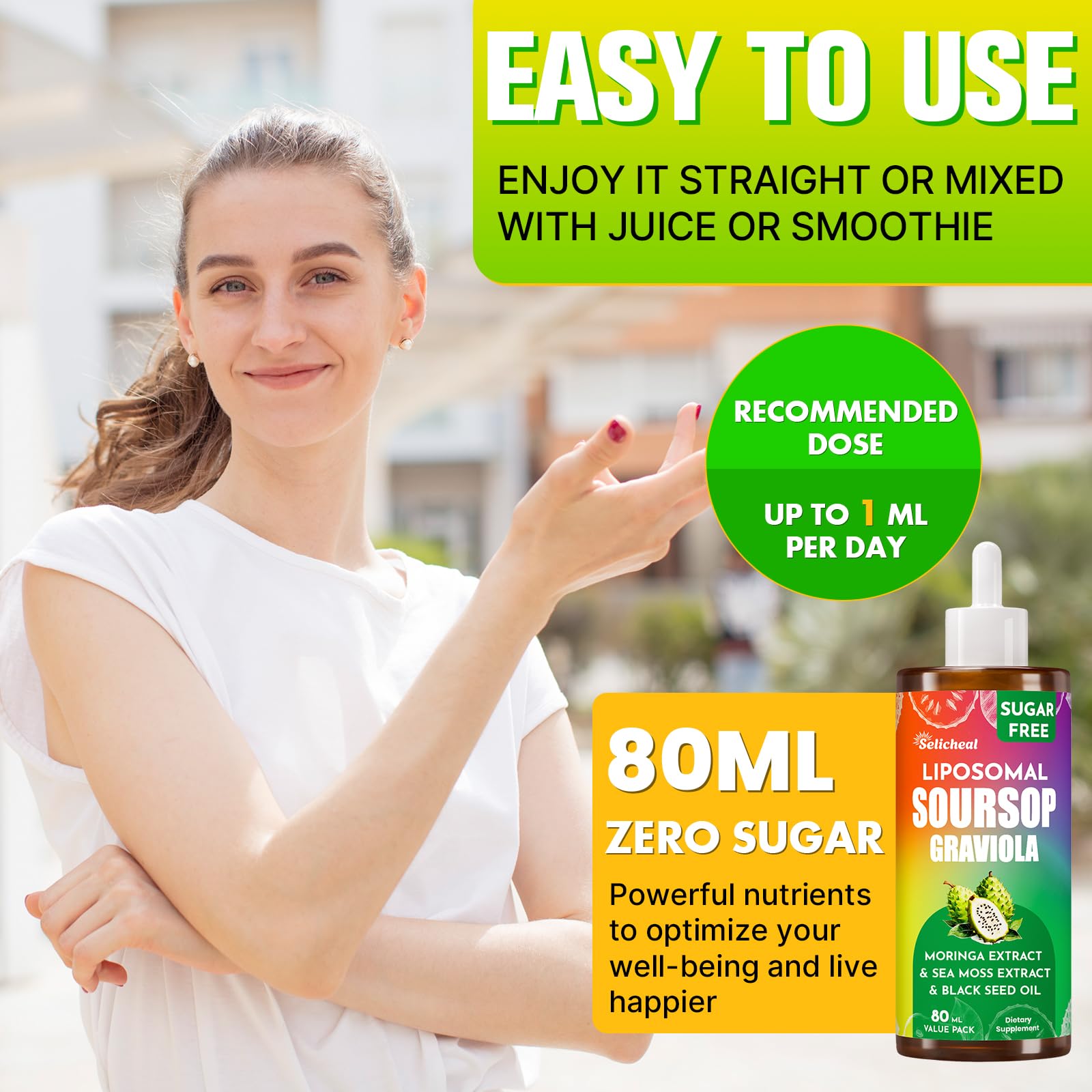 (80ML) Supplement Liquid Drops, 10 in 1 Soursop Multivitamin Drops with Leaf Extract & Sea Moss, for Cell Support & Regeneration, Immunity, Gut, Zzz, Skin & Antioxidant | 2.8 Fl Oz - 80 Days Supply SelichealAu supplements