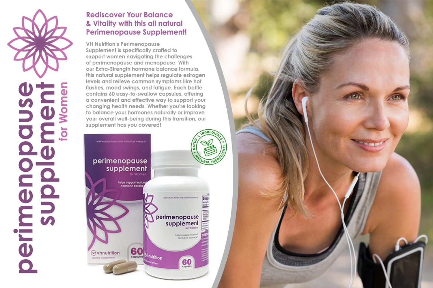 VH Nutrition Perimenopause Supplement for Women | Hot Flash, Mood, and Menstruation Cycle Support | 100% Herbal Formula: Black Cohosh, Vitex, & Shatavari. No Additives, or Fillers VH NutritionAu supplements