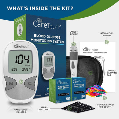 Care Touch Blood Glucose Meter Kit - Diabetes Testing Kit with Glucometer Care TouchUS supplements