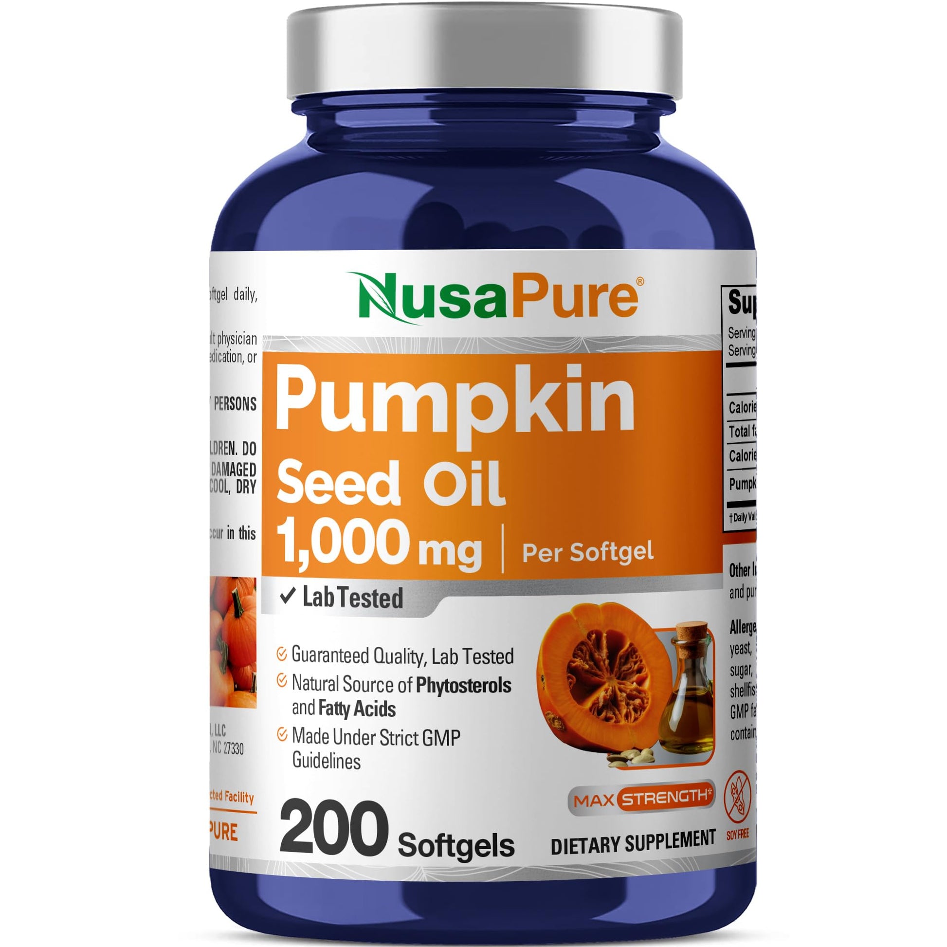 NusaPure Pumpkin Seed Oil 1000mg 200 Softgel Capsules (Non-GMO, Soyfree) Naturally Occurring Phytosterols NusaPureAu supplements
