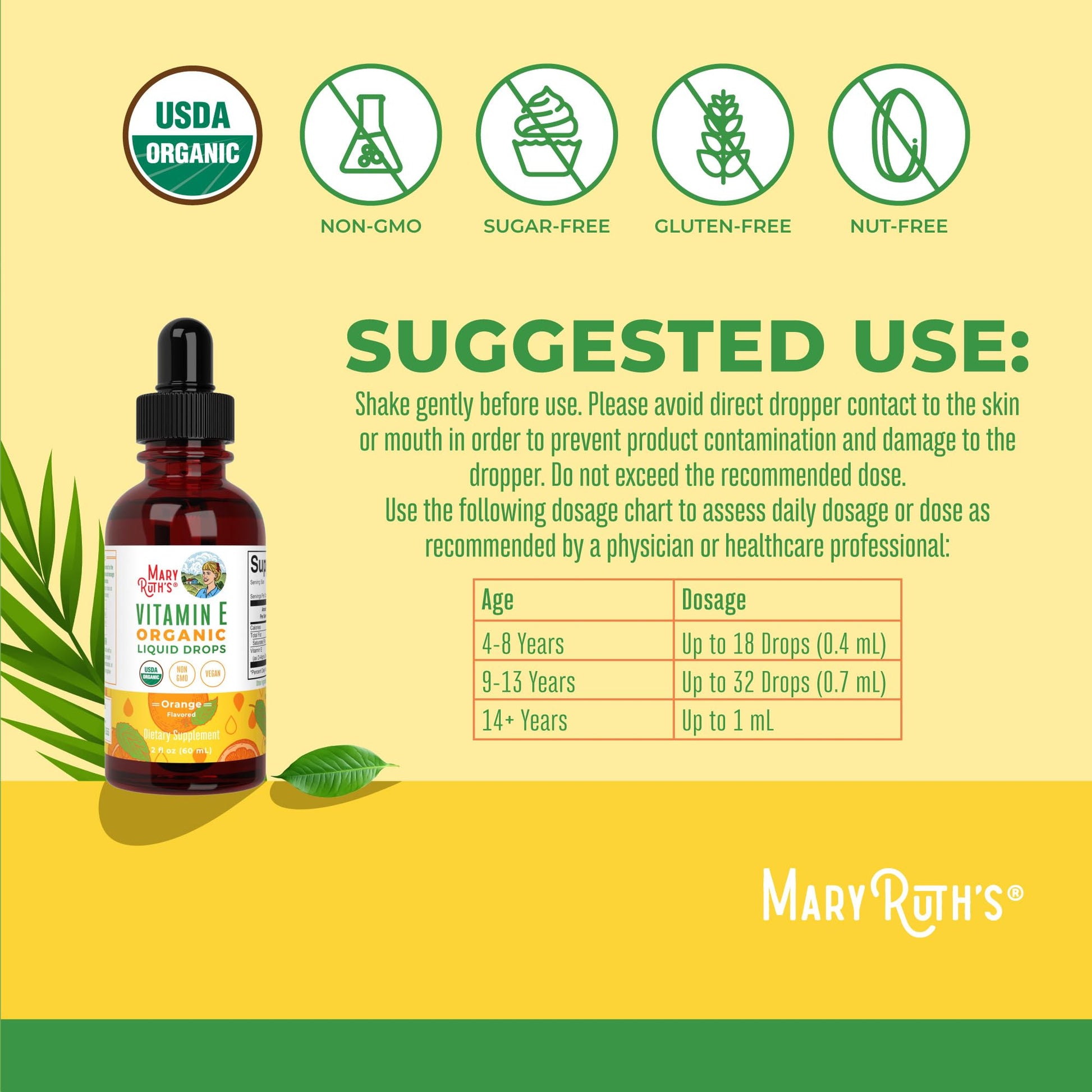 MaryRuth Organics USDA Vitamin E Liquid Drops 2 Month Supply | Bone and Joint Health | Cognitive Health for Adults and Kids | Sugar Free, Vegan, Non-GMO, Gluten Free | 2 Ounces MARYRUTH'SUS supplements
