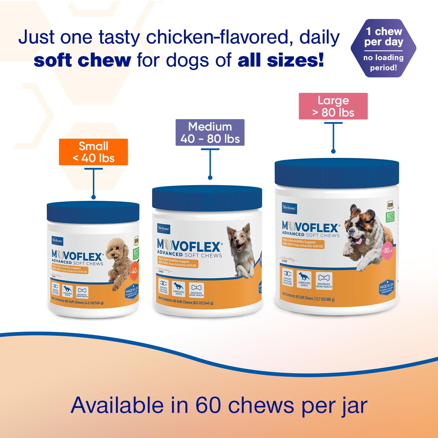 MOVOFLEX Advanced Soft Chews Hip Joint Support Supplement for Large Dogs 60 Count by Virbac MOVOFLEXAu supplements