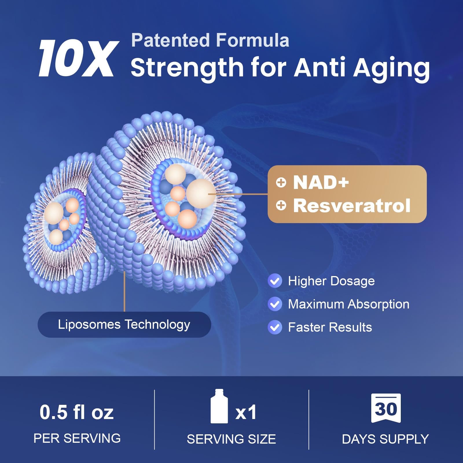 MEGNETA Liposomal NAD+ Supplement with Resveratrol, Anti-Aging, Energy Boost & Cellular Health Support, 15.2 fl. oz NAD Liquid for Men & Women (30 Pouch) MEGNETAAu supplements