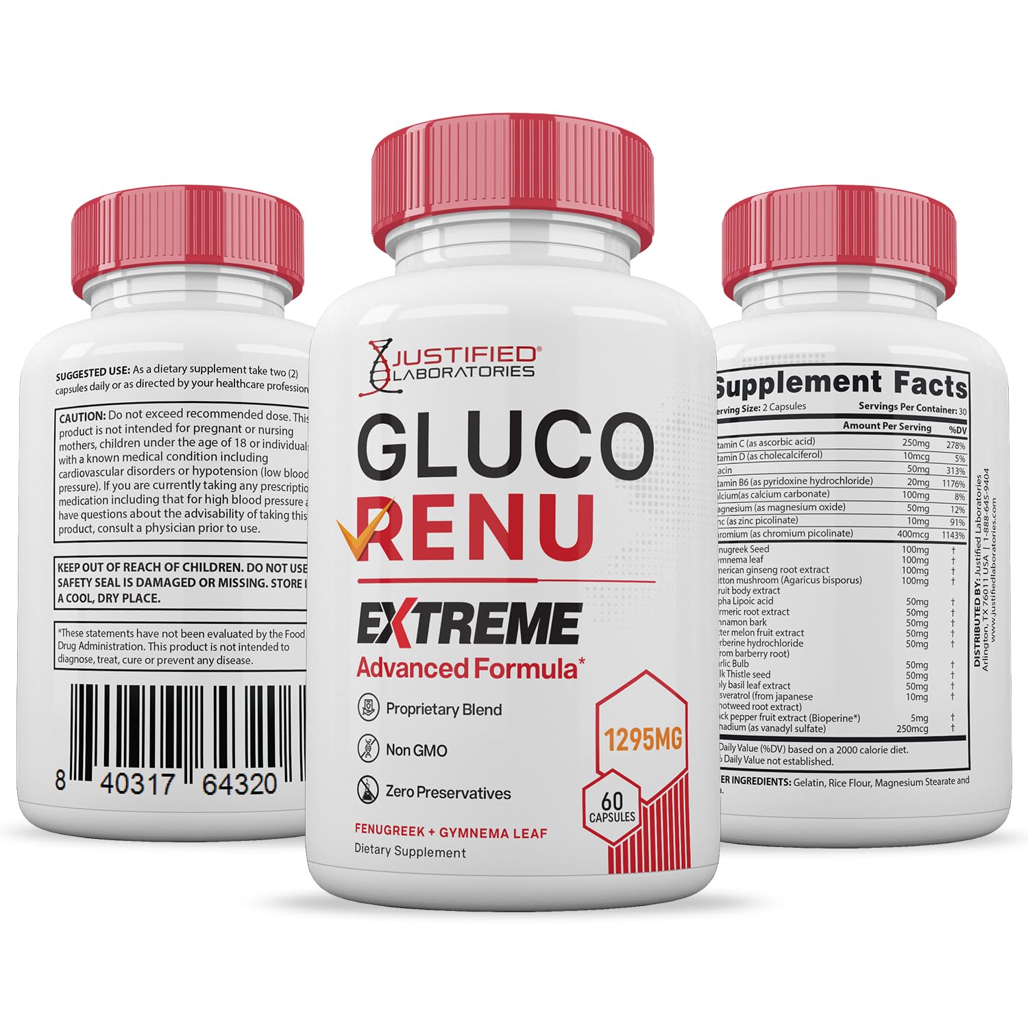 Gluco Renu Extreme 1295MG Glyco Support Pills Advacned Formula Gluo Renew Glycogen Support Formulated with Turmeric Berberine Resveratrol Garlic Bitter Melon Milk Thistle 60 Capsules Justified LaboratoriesAu supplements