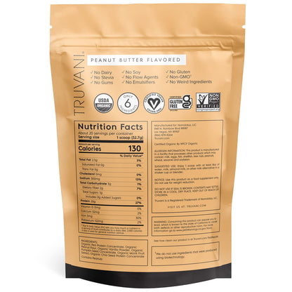 Truvani Organic Vegan Protein Powder Peanut Butter - 20g of Plant Based Protein, Powder TruvaniUS supplements