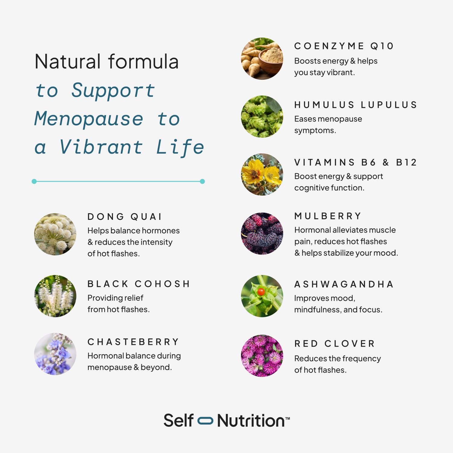 SELF NUTRITION Menopause Support for Women -All-Natural, Hormone-Free Perimenopause & Menopause Support. Unique Blend for Hot Flashes, Mood, Energy, Sleep & More. Vegan, Gluten-Free, 60 Capsules. SELF NUTRITIONAu supplements