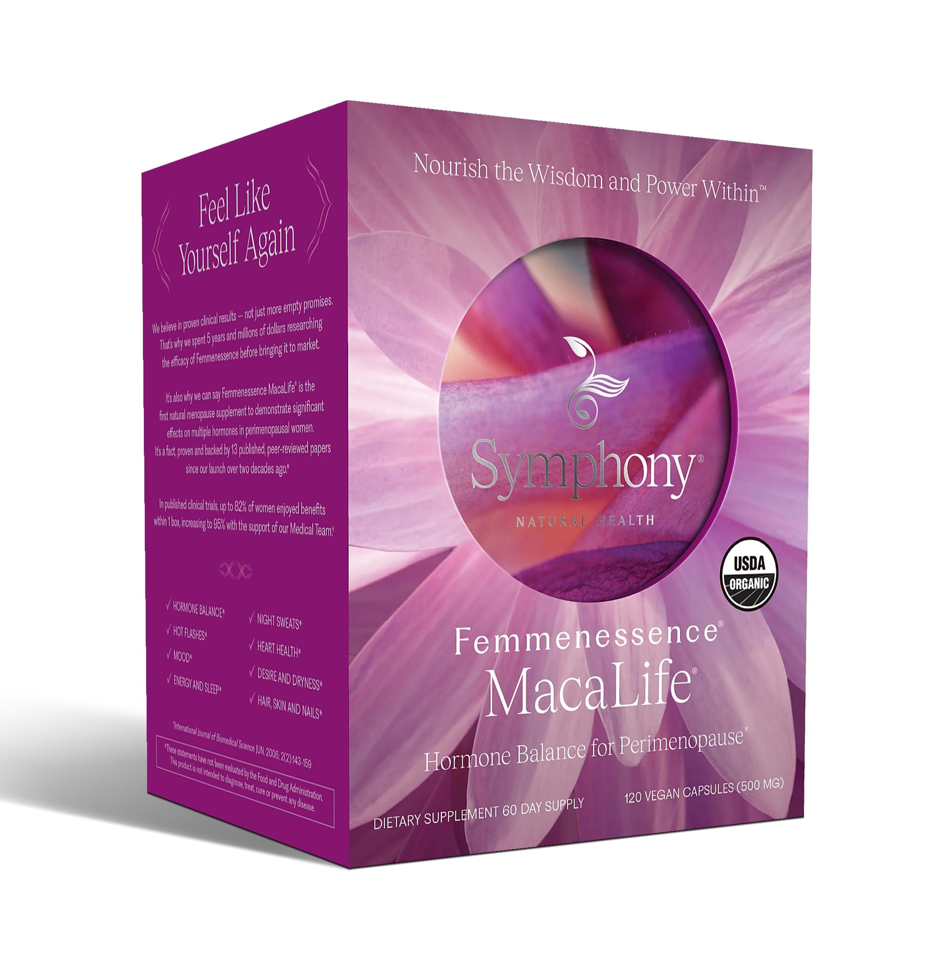 Femmenessence® MacaLife® – Clinically Proven Perimenopausal Organic Vegan Supplement for Natural Hormone Balance, Symptom Relief, Heart & Mood Support (120 Capsules, 60 Day Supply) Natural Health InternationalAu supplements