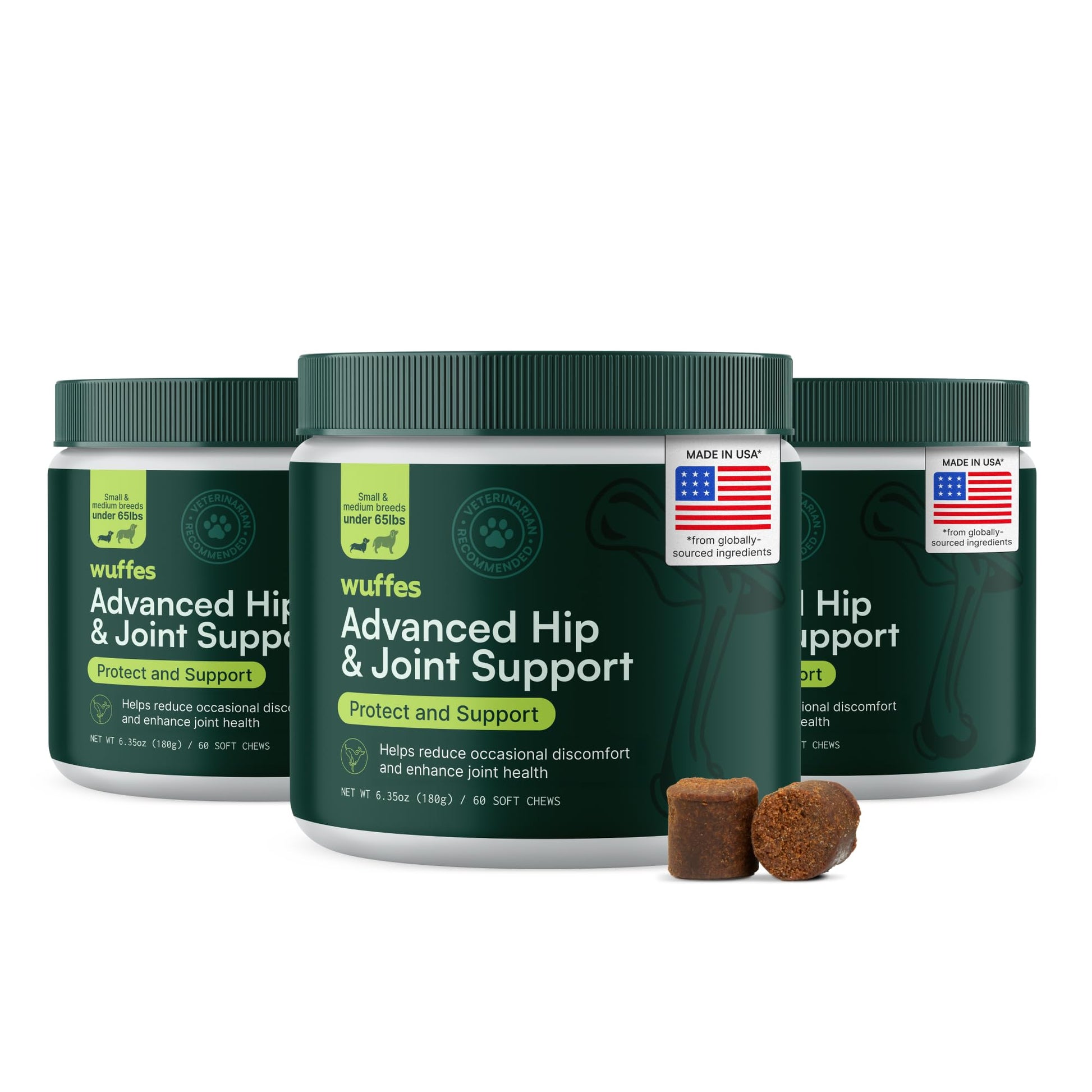 Wuffes Chewable Dog Hip & Joint Supplement - Glucosamine & Chondroitin Chews - Dog Joint Supplements & Vitamins - Extended Joint Care (Small&Medium Breeds (0-65 lbs), 180 Chews (Pack of 3)) WuffesAu supplements