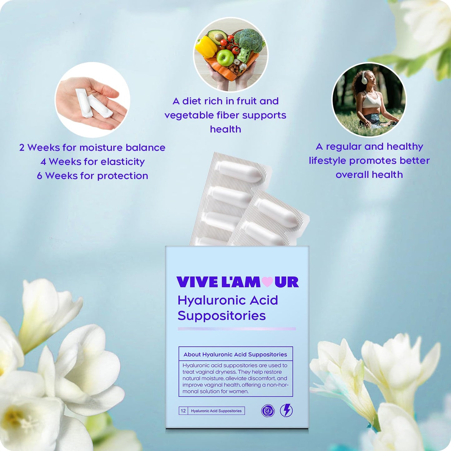 Vive L'Amour 15mg Hyaluronic Acid Vaginal Suppositories (2-Pack, 24 Count), Vaginal Moisturizer, Continuous Hydration, Relieves Vaginal Dryness, Restores Natural Softness & Elasticity, Vaginal Health Vive L'AmourUS supplements