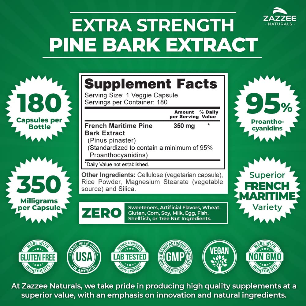 Zazzee Extra Strength French Maritime Pine Bark Extract, 350 mg Per Capsule ZazzeeUS supplements