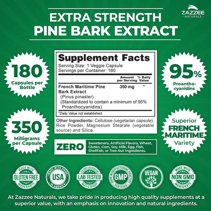Zazzee Extra Strength French Maritime Pine Bark Extract, 350 mg Per Capsule ZazzeeUS supplements