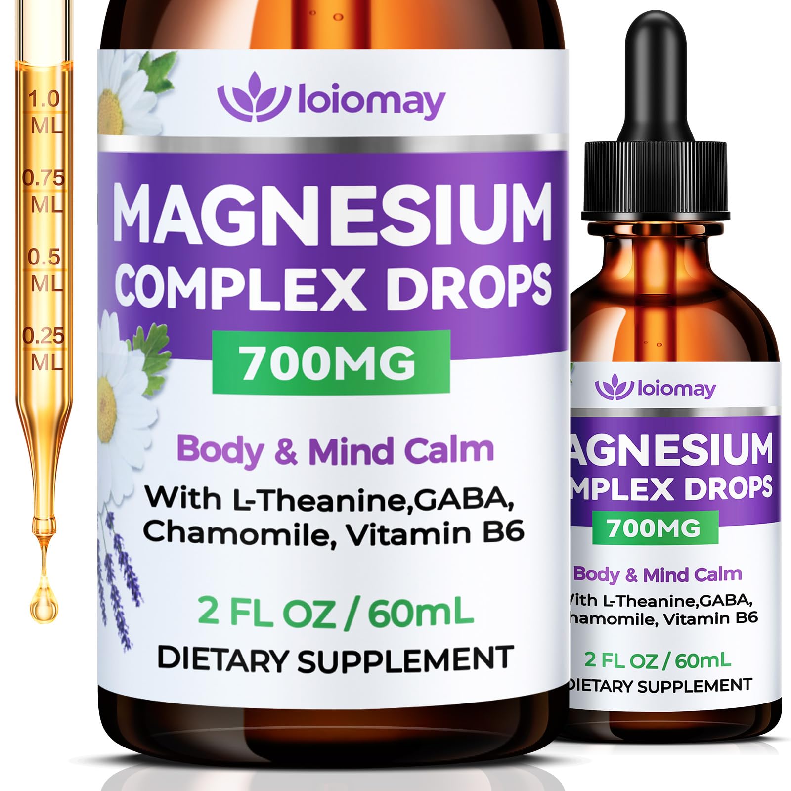 Magnesium Glycinate Liquid Drops for Women & Men, Triple Calm Magnesium Complex Supplement with L-Threonate, Malate, L-Theanine for Kids Adults Calm, Sleep & Mood, Sugar-Free, Natural Flavor, 2 fl oz loiomayAu supplements