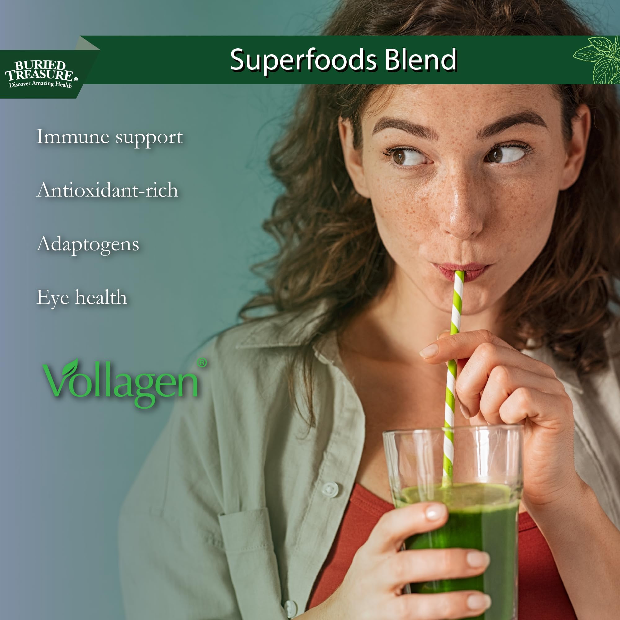 Buried Treasure Green20 Fusion – Superfood Blend with Vollagen for Skin, Hair, and Joint Support, Plant-Based, Vegan, Non-GMO Gluten-Free, Dairy-Free, Soy-Free, 32oz Liquid Buried TreasureAu supplements