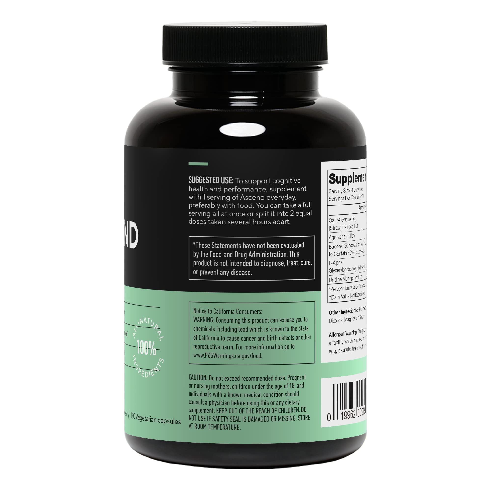LEGION Athletics Ascend Nootropic - All-Natural Brain Supplements for Memory and Focus - Nootropics Brain Support Supplement with Alpha-GPC - Brain Supplement for Alertness & Mood Support, 30 Servings LEGIONAu supplements