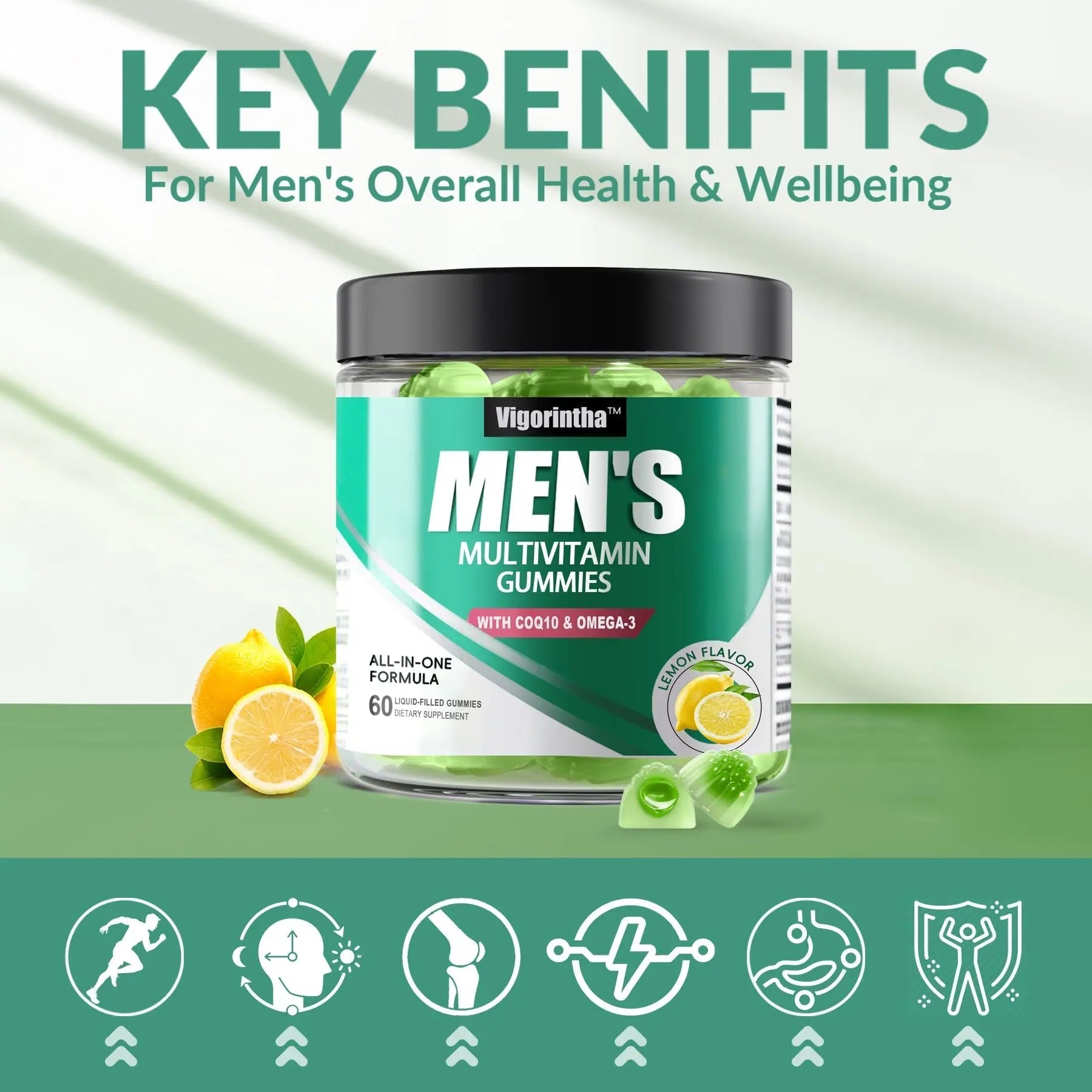 2 Pack Mens Multivitamins Gummies- Methylated Multivitamin for Men with Coq 10, Vegan Omega 3, Vitamins A C E D3 K2 B6 B12 B1 B2 VigorinthaAu supplements