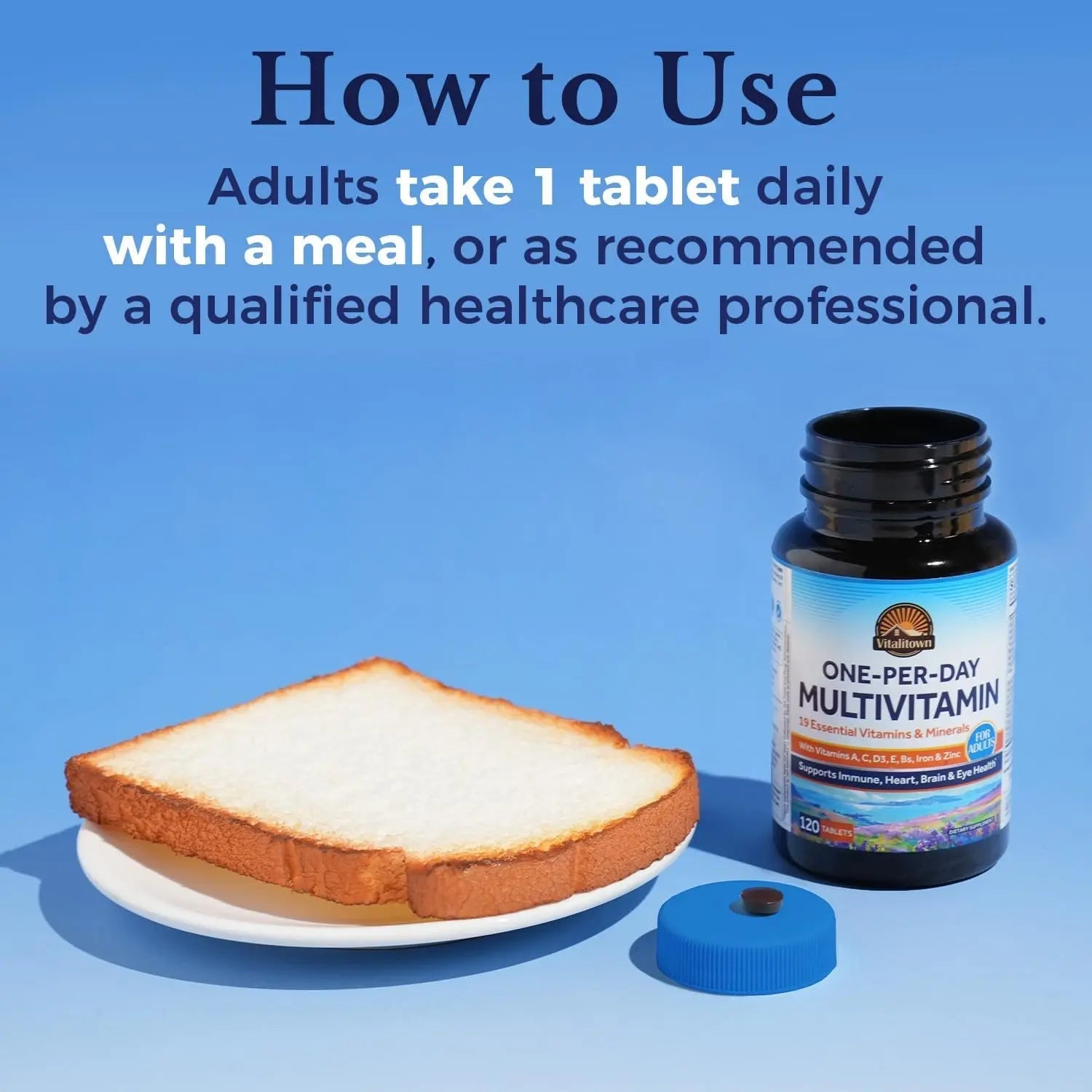 Vitalitown Multivitamin for Women & Men, with Iron, Zinc, Vitamin D3, A, C, B, E, 19 Key Nutrients, One Per Day VitalitownAu supplements