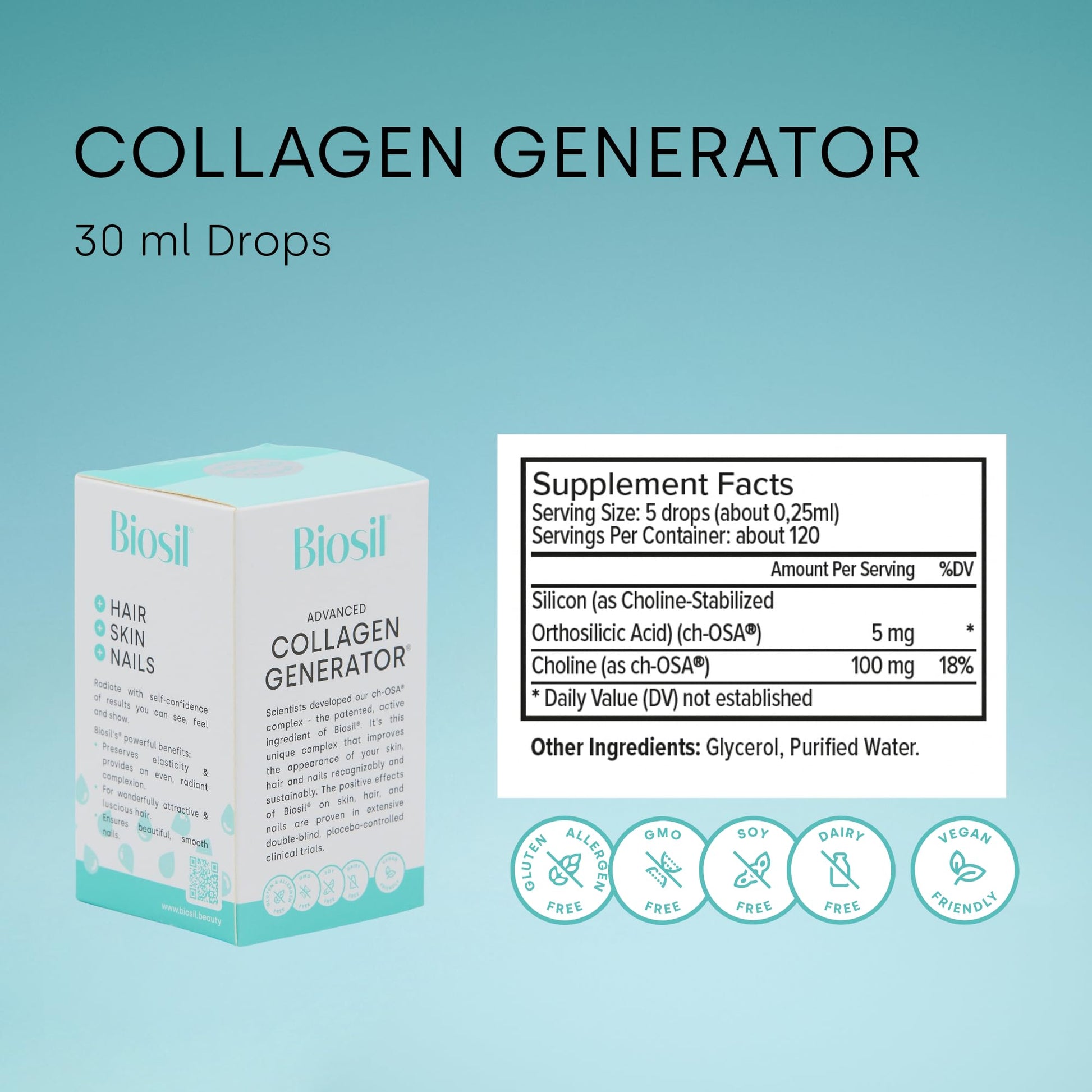 Biosil Collagen Generator - 30 mL Drops - with Patented ch-OSA Complex BioSilAu supplements