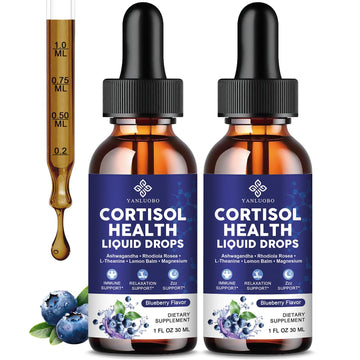 Cortisol Supplements for Women - Cortisol Manager Liquid Drops with Magnesium, Ashwagandha & Rhodiola rosea, L-theanine - Promotes Relaxation & Better Sleep, Mood, Blueberry Flavors, 1FL.OZ(2PC) YANLUOBOAu supplements