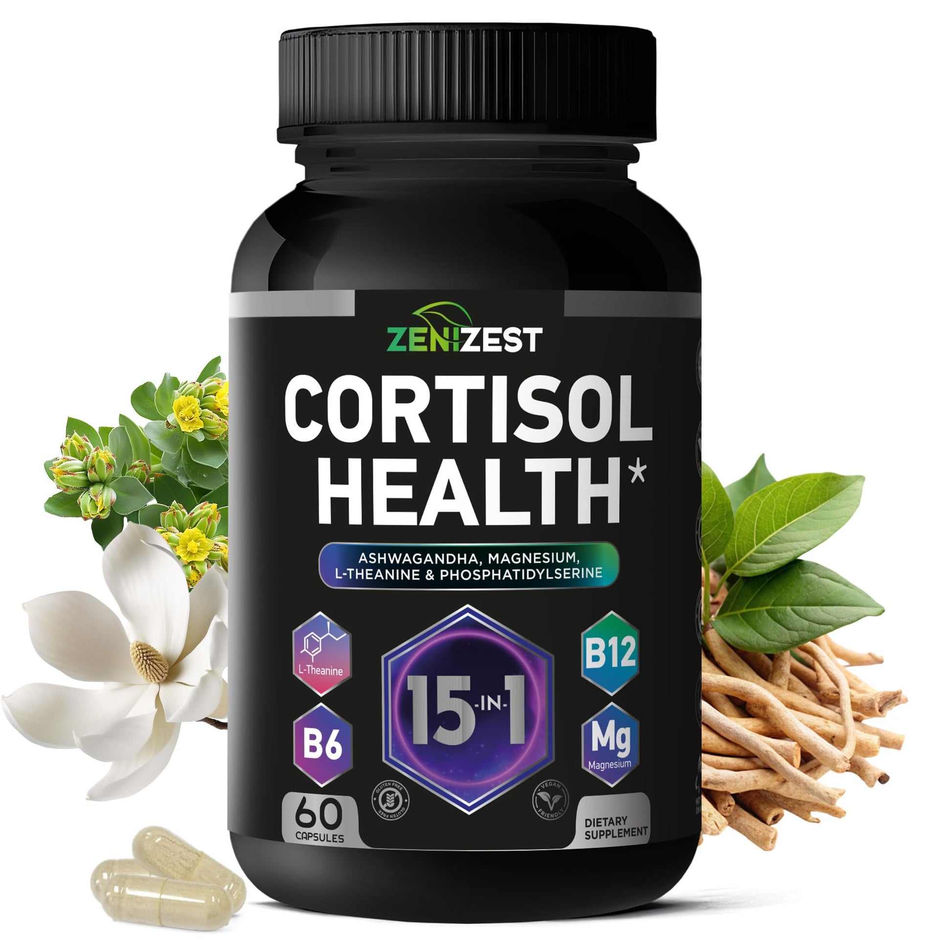 Cortisol Detox Supplement for Women Men - Control & Lower High Cortisol Level - Adrenal Health Balance Cleanse Sleep Stress Support - Magnesium Ashwagandha L-Theanine Cortisol Blocker Reducer ZeniZestAu supplements