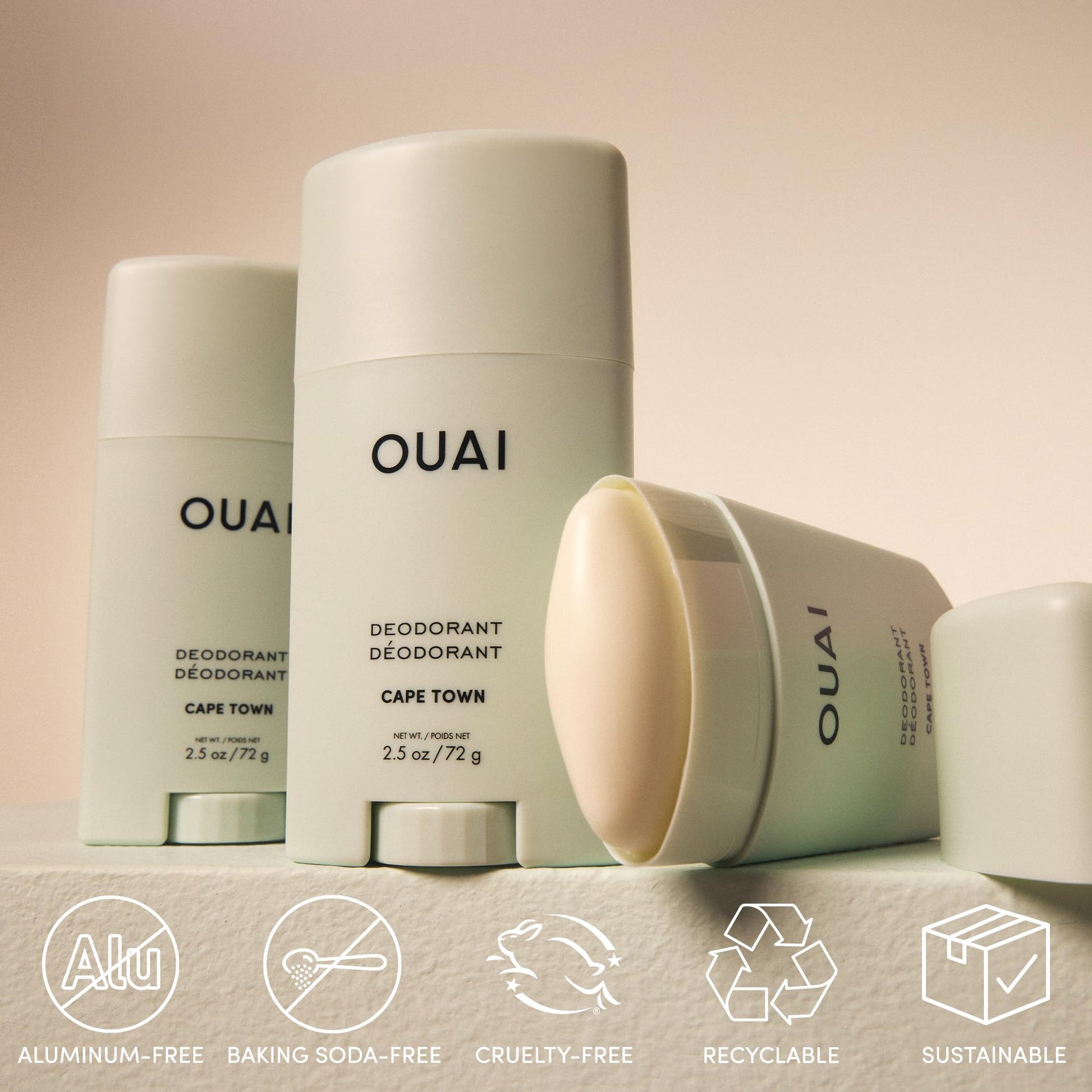 OUAI Aluminum Free Deodorant - Women's Deodorant with 24-Hour Odor Control & Invisible Application - Enriched with Notes of Wet Grass, Ginger, Basil & Green Fig - Cape Town (2.5 oz) OUAIAu supplements