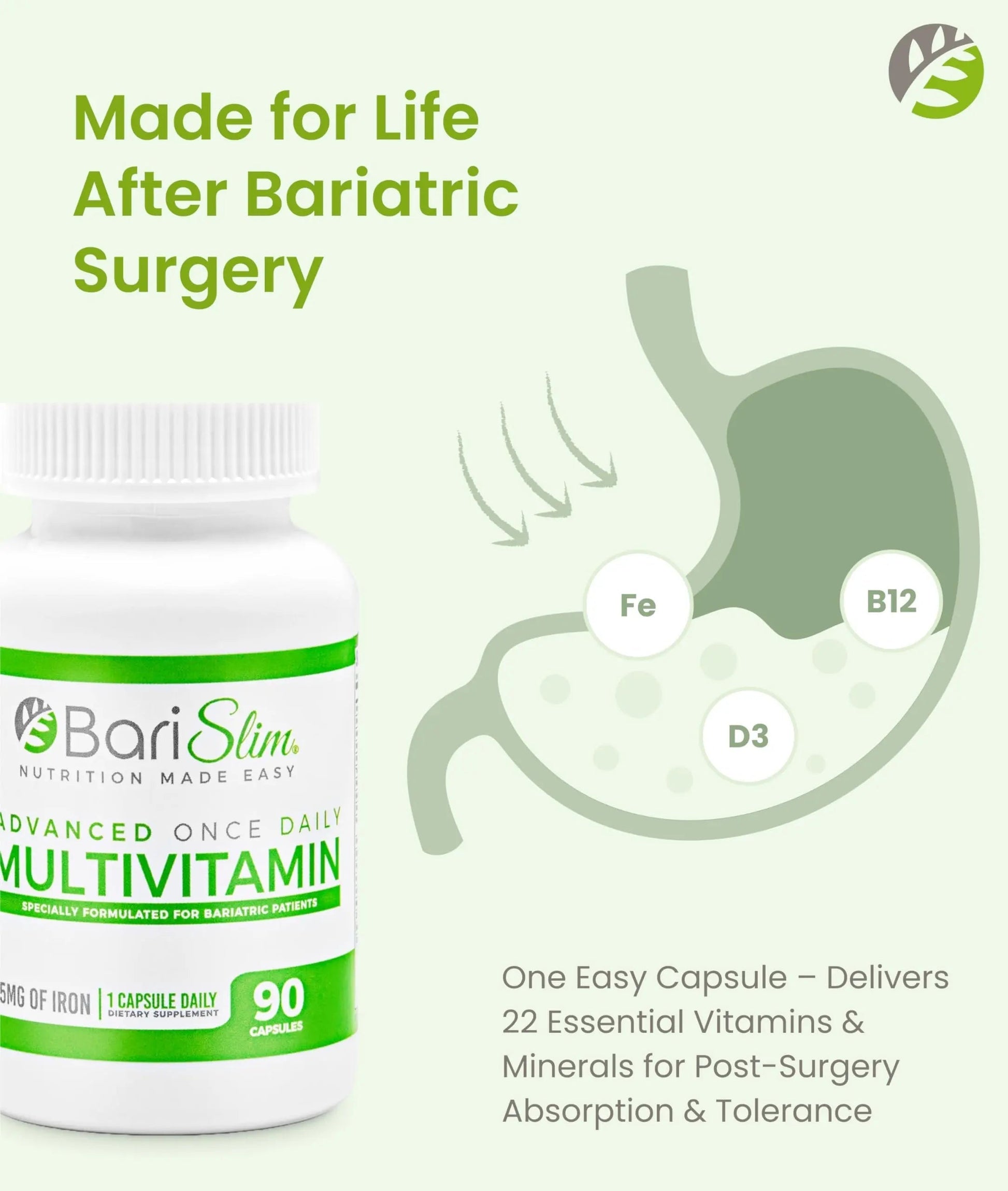 BariSlim Advanced Once Daily Bariatric Multivitamin Capsule - 45 mg of Iron - Bariatric Vitamin for Post Bariatric Surgery Including BariSlimAu supplements