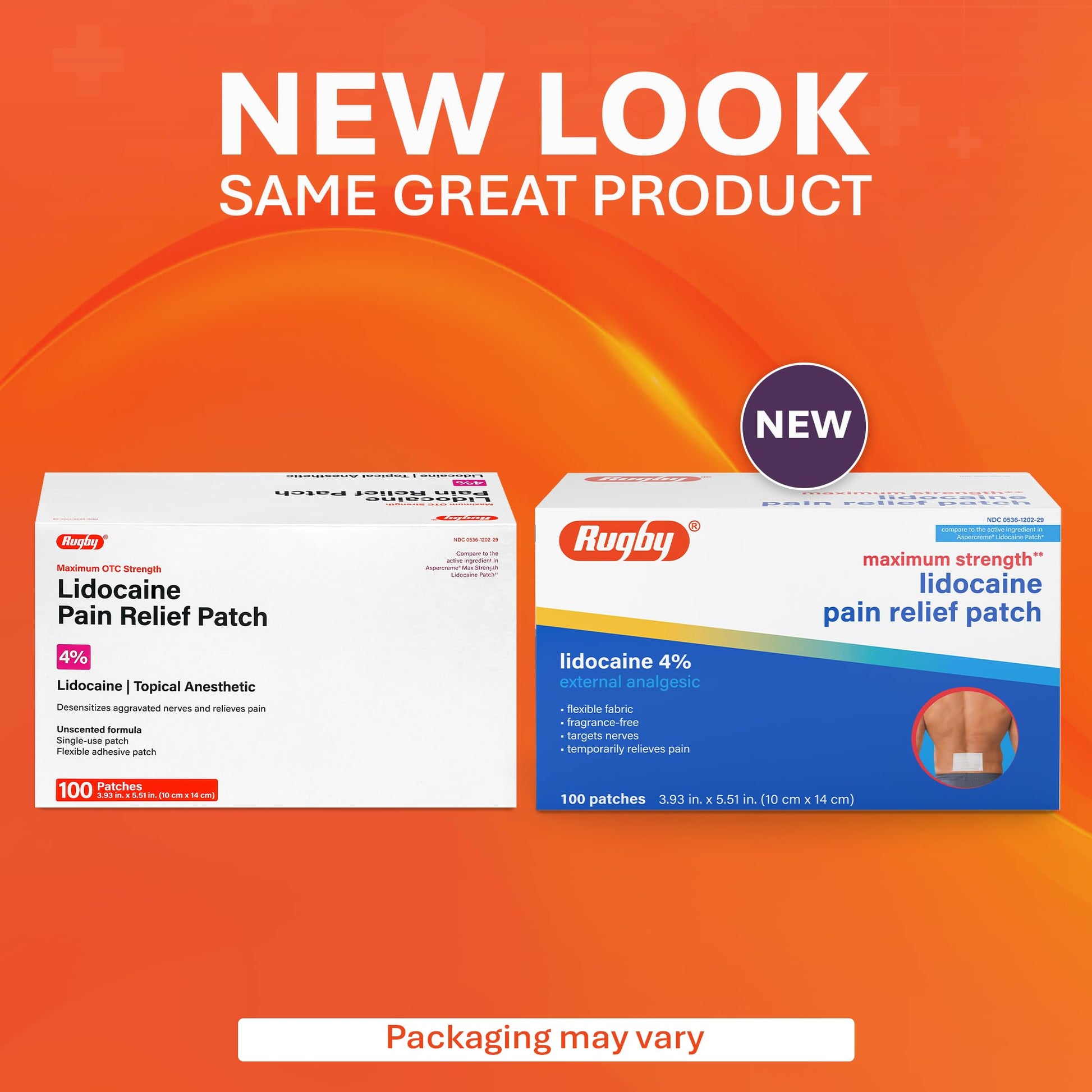 Rugby Maximum Strength 4% Lidocaine Pain Relief Patch- External Analgesic - Flexible Fabric, Fragrance-Free - Temporarily Relieves Pain - 100 Patches (10 cm x 14 cm Each) RUGBY LABORATORIESAu supplements