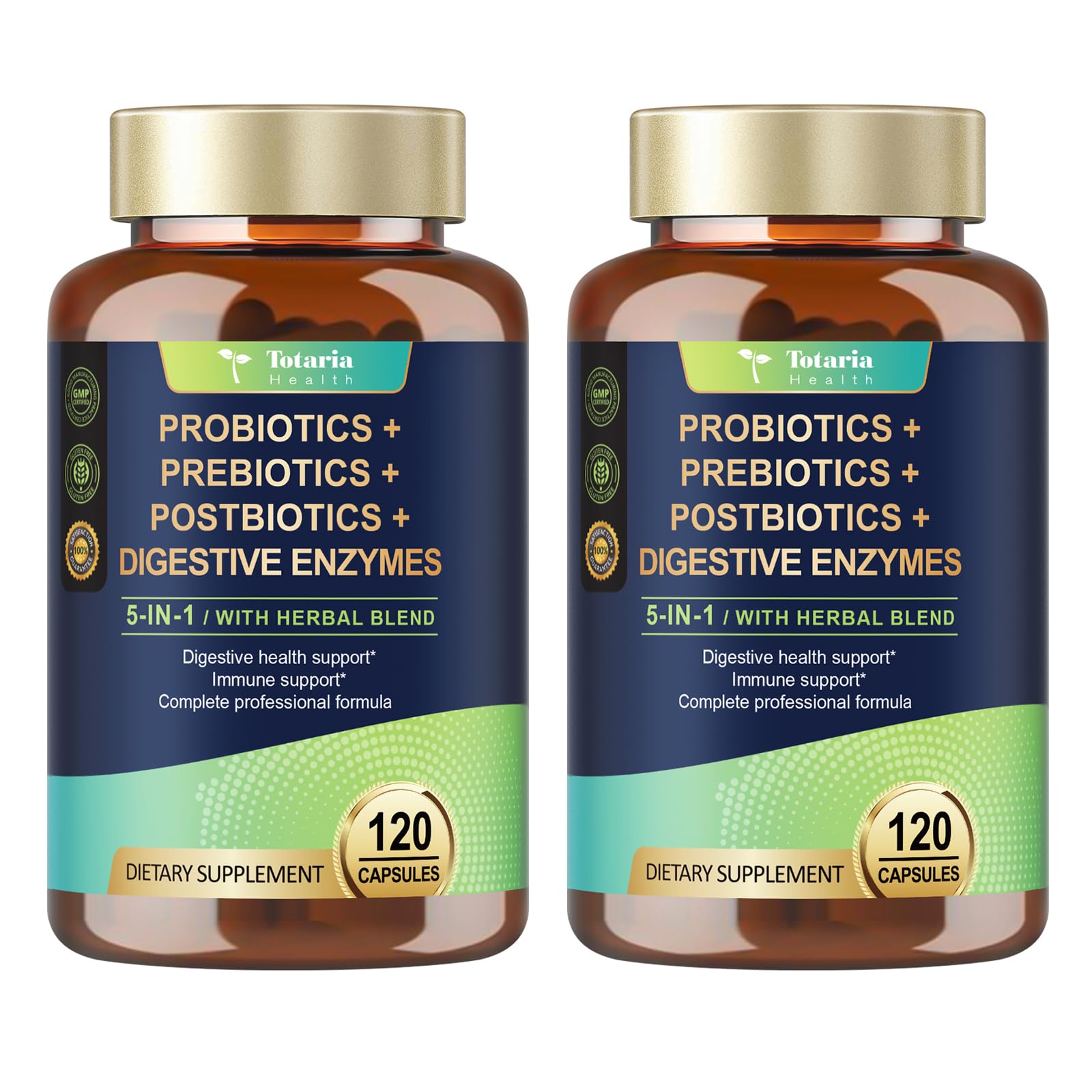 Totaria (2 Packs) 5-in-1 Probiotic Prebiotic & Postbiotic for Women Men, 60 Billion CFU 24 Strains w/Digestive Enzymes, Slippery Elm, Daily Complete Gut Health, Digestive & Immune Support TotariaAu supplements