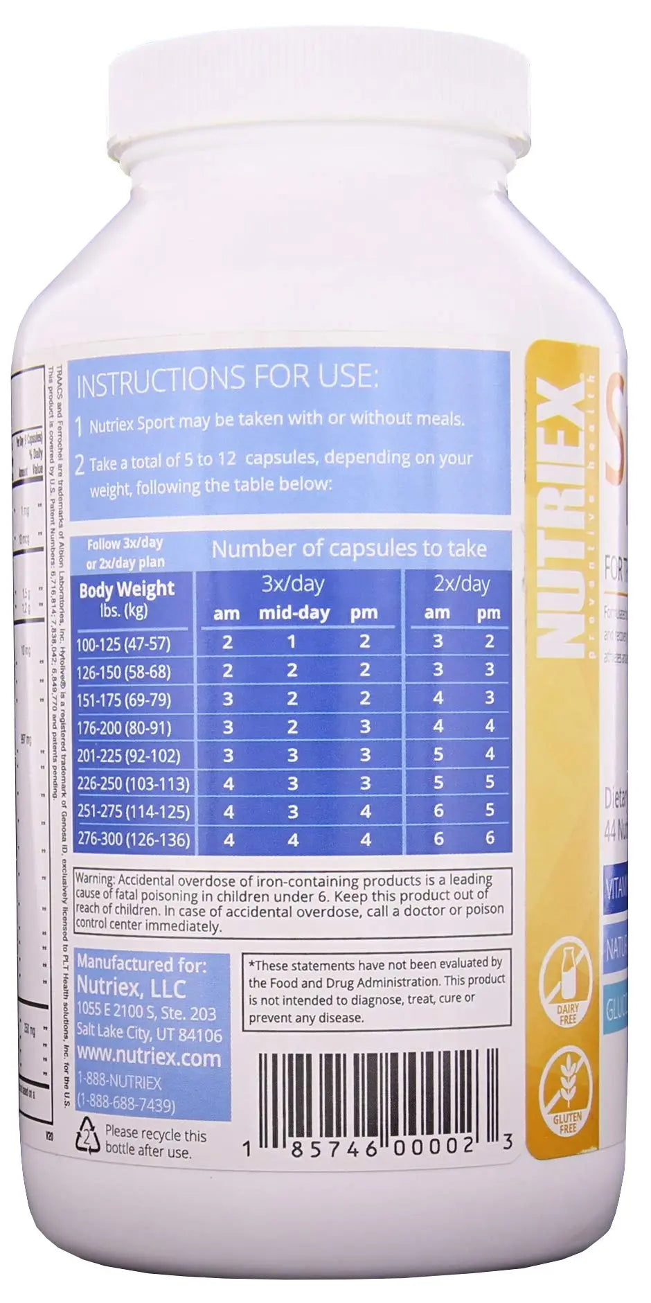 Nutriex Sport Comprehensive Multivitamin Supplement with Glucosamine & Chondroitin 270 Capsules NutriexAu supplements