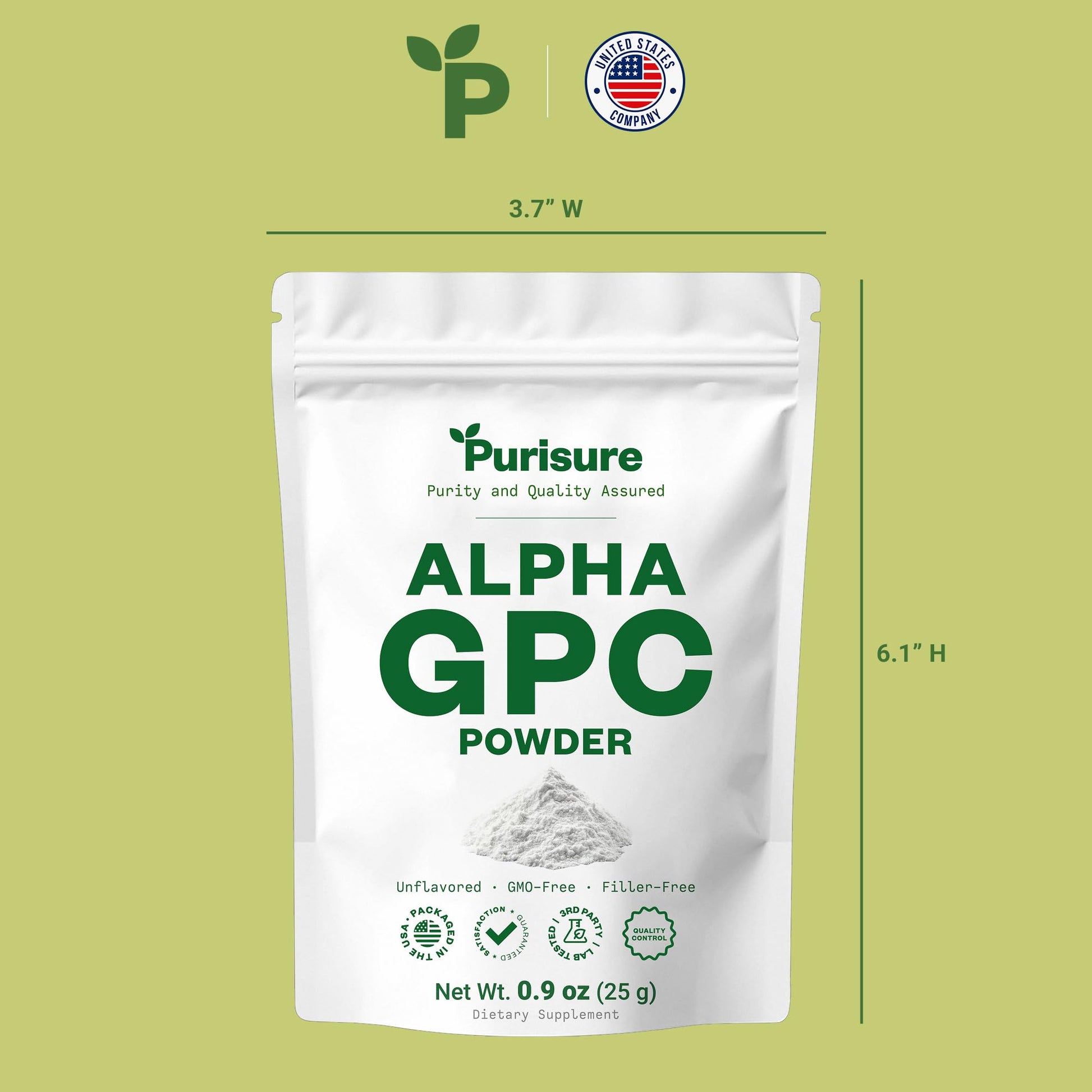Purisure Alpha GPC Powder, 25 g, Pure Alpha GPC Choline Supplement for Brain and Focus, CDP Choline Supplements for Memory Performance & Concentration, No Fillers, Non-GMO, Offers 41 Servings PurisureAu supplements