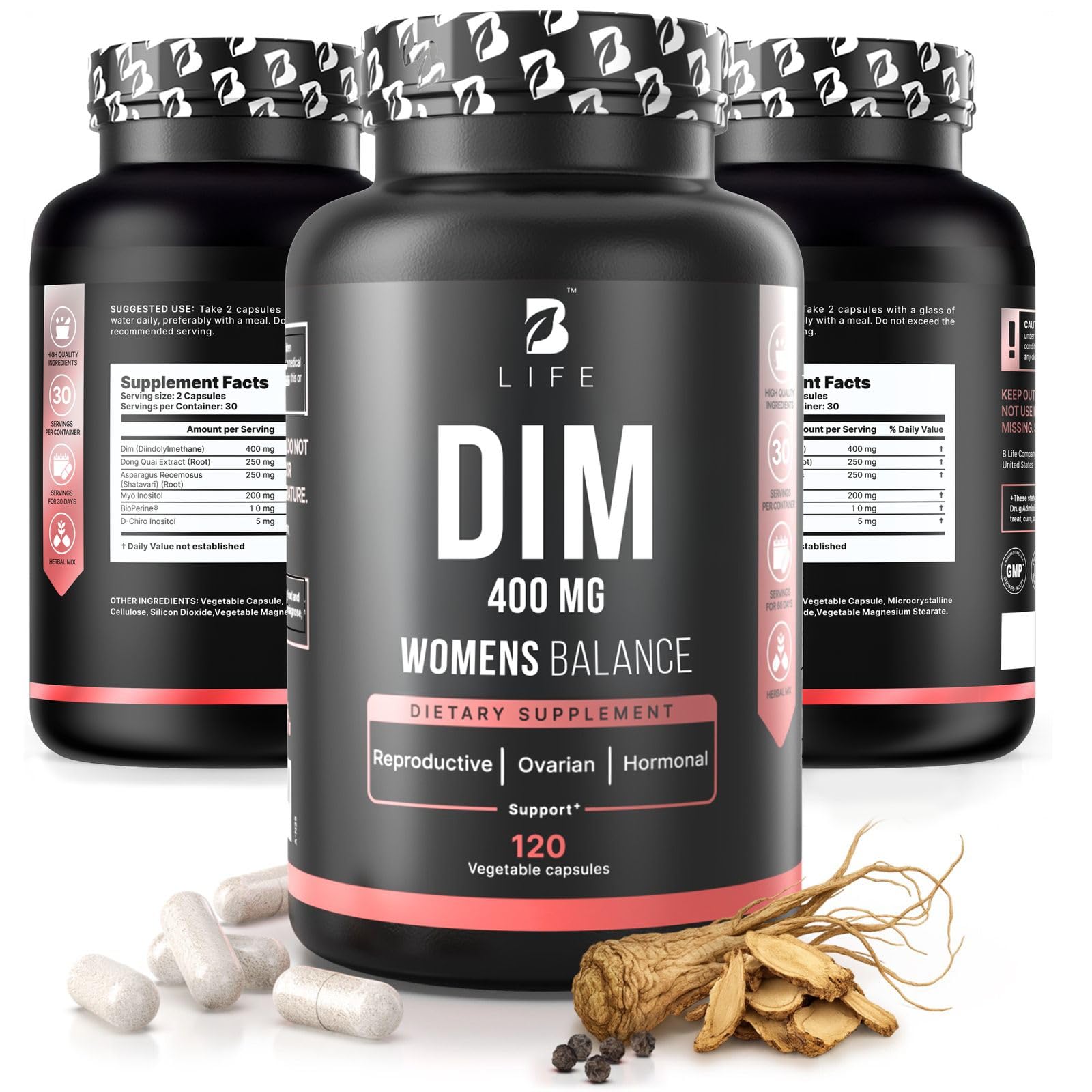 B Life Company DIM Supplement 400 mg with Myo & D-Chiro Inositol, Dong Quai – Hormone Balance for Women – Fertility Supplements – Inositol Supplement - 120 Caps B Life CompanyAu supplements