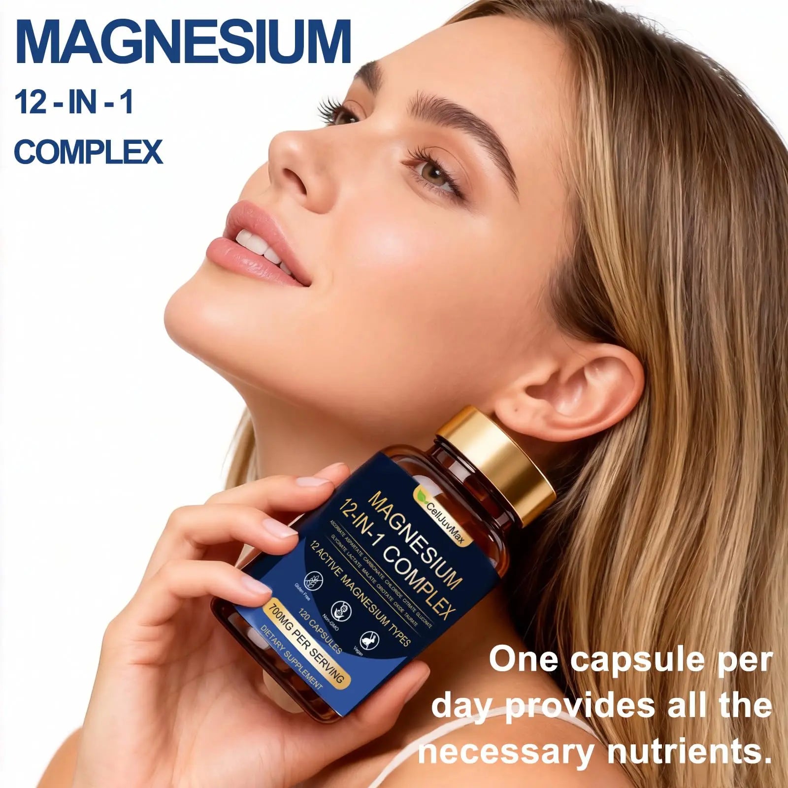 Magnesium 12-in-1 Complex 700mg, with Glycinate & Citrate, Vegan Supplement for Daily Wellness, 120 Capsules (1) WOJJnz supplements