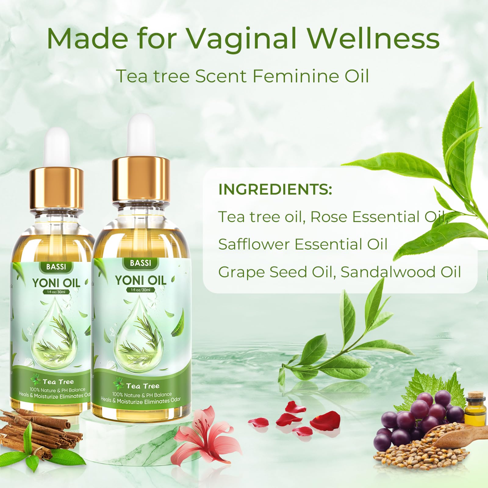 BASSI 2PCS Yoni Oil Organic Feminine Oil Vaginal Moisturizer For Wetness - Ph Balance for Women BASSIAu supplements