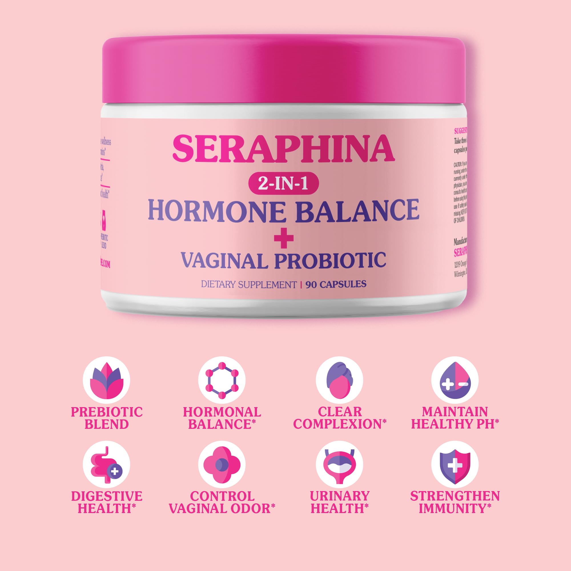Seraphina 2-in-1 Vaginal Probiotics for Women + Hormone Balance - 90 Capsules for Complete Feminine SeraphinaAu supplements