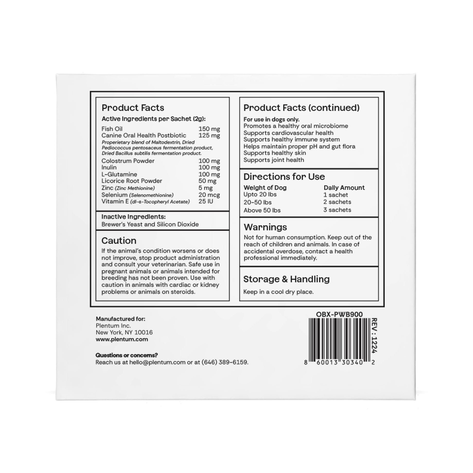 Daily Prebiotic + Postbiotic Dog Supplement Powder | 12-in-1 Support for Gut, Joints, Allergy, Immunity, Calming & Oral Health | Human-Grade Ingredients, No Artificial Flavors-No Fillers - 30 Sachets PlentumAu supplements