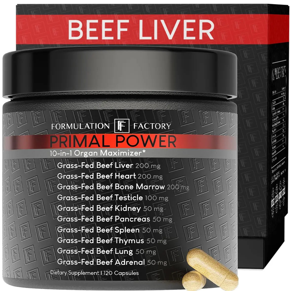 Formulation Factory Primal Power 10-in-1 Beef Organ Supplement - Grass Fed Beef Liver Capsules with Heart, Bone Marrow, Kidney, Testicle - Freeze Dried Organ - 120 Capsules, 2 Month Supply Formulation FactoryAu supplements