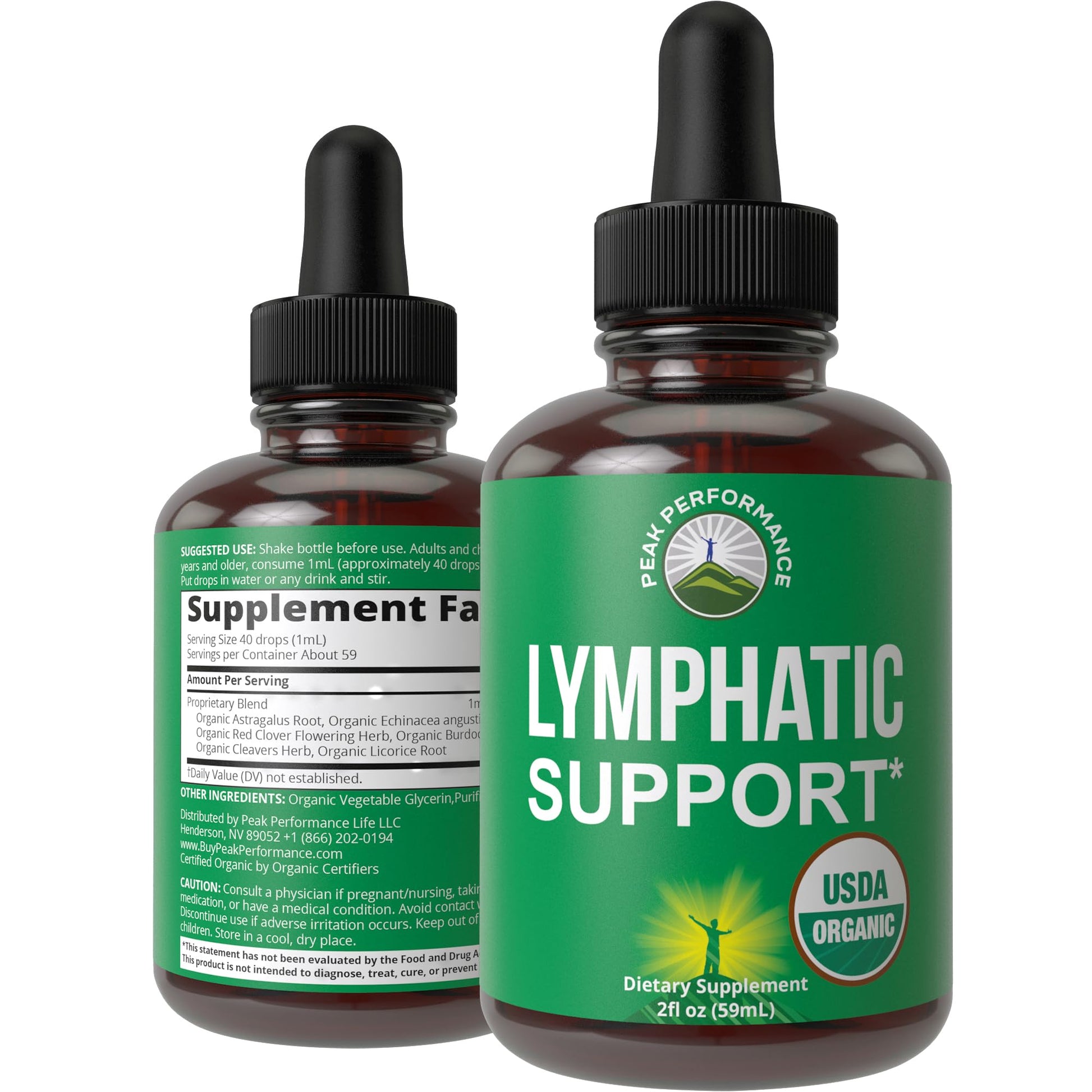 USDA Organic Lymphatic Drainage Drops. Sugar Free, Tasty 6-in-1 Lymph System Support for Detox, Cleanse. Vegan Supplement with Astragalus, Echinacea, Red Clover, Cleavers Herb, Licorice & Burdock Root Peak PerformanceAu supplements