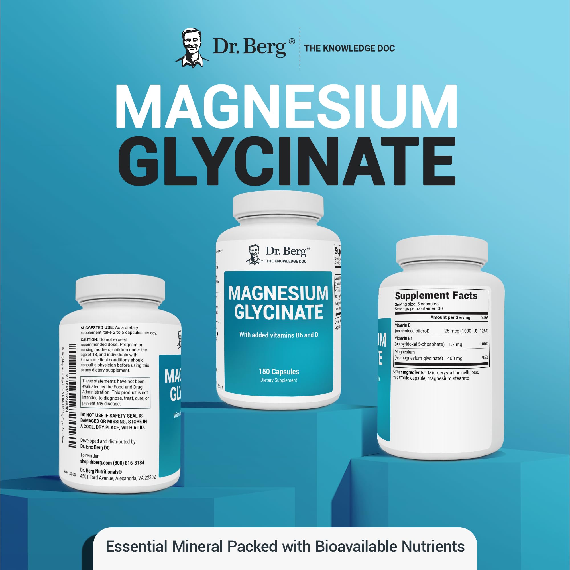 Dr. Berg's Magnesium Glycinate 400mg - Fully Chelated Veg Capsules for Stress Dr. Berg NutritionalsUS supplements