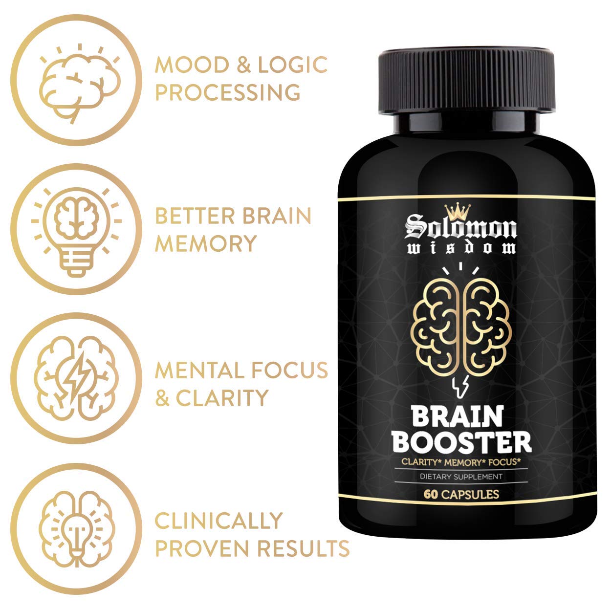 SOLOMON WISDOM Brain Booster – Nootropic Dietary Supplement for Memory Boost – 60 All-Natural Capsules to Enhance Focus & Improve Concentration & Clarity SOLOMON WISDOMAu supplements