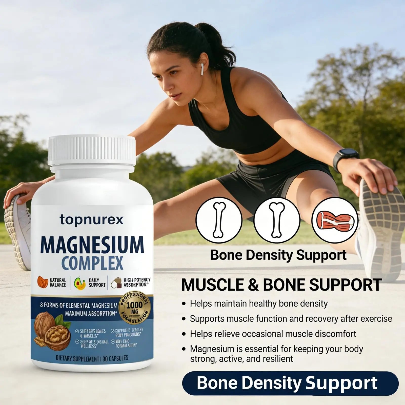 Topnurex Magnesium Complex for Women & Men - 1000mg High Absorption, 8 Essential Magnesium, 90 Capsules Topnurexnz supplements