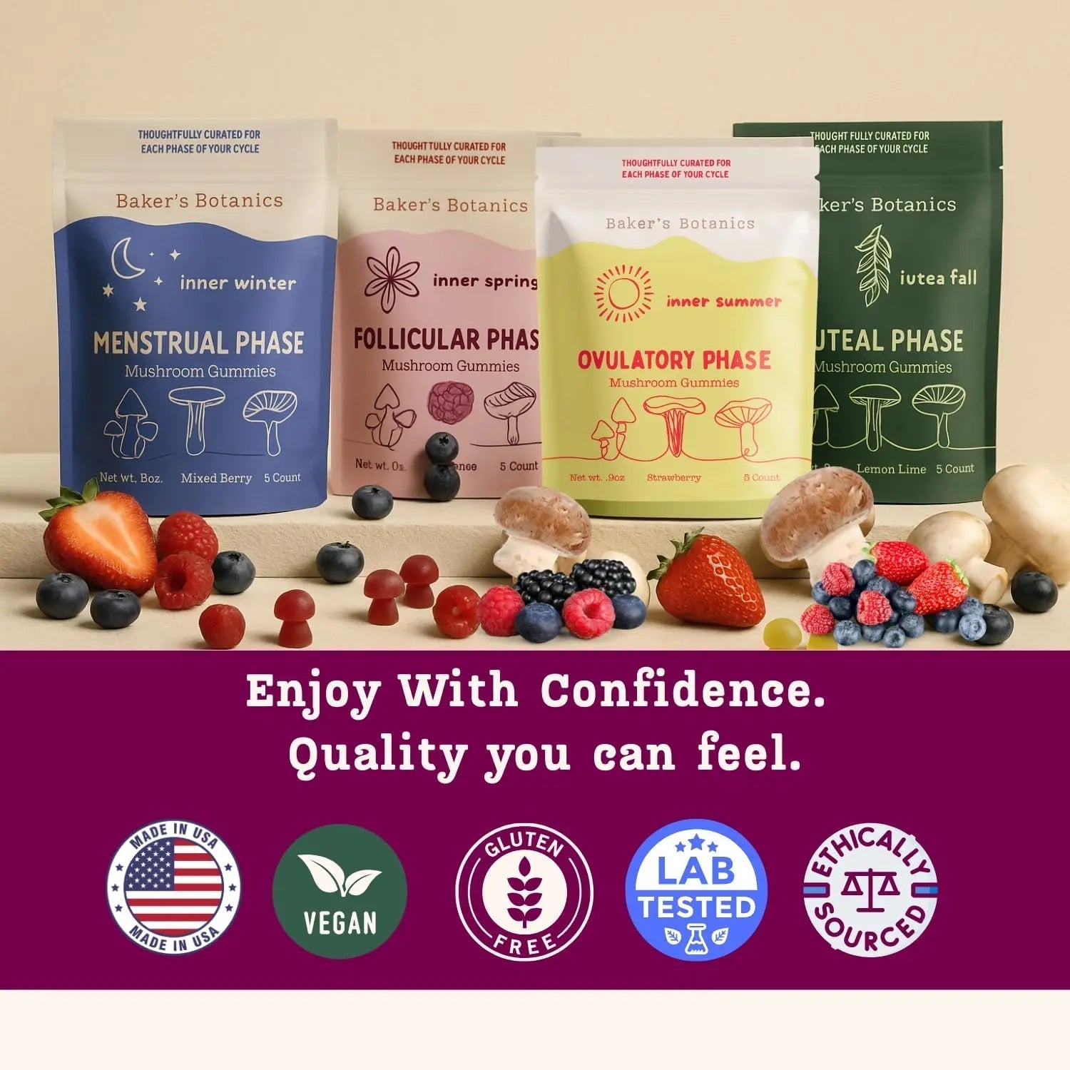 Period ovulatory & PMS Support Supplement for Women – Hormone Balance + 4-Phase Menstrual Cycle Kit | Vegan Functional Mushroom Gummies by Baker’s Botanics (Pack of 6)(30 Gummies) Baker's BotanicsAu supplements