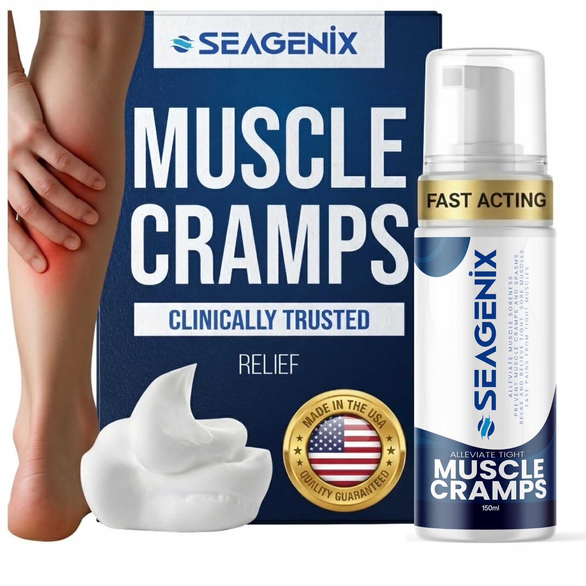 Seagenix Muscle Cramp Relief Foam – Fast-Acting Magnesium for Leg & Calf Cramps – Quick-Activation Comfort, Ready for Instant Use in Seconds – Day or Night SeagenixAu supplements