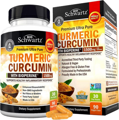 Turmeric Curcumin with Black Pepper Extract 1500mg - High Absorption BioSchwartzUS supplements