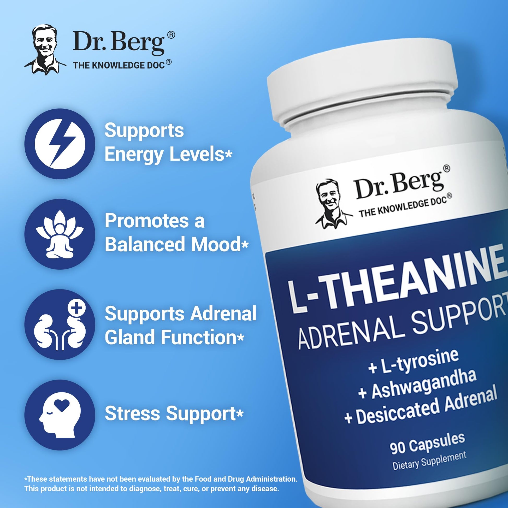 Dr. Berg L-Theanine 200mg - Includes Zinc, Copper, L-Tyrosine, & Ashwagandha – L-Theanine Supplement Adrenal Support - for Relaxation, Stress Relief, and Mental Clarity* – 90 Gelatin Capsules Dr. Berg NutritionalsAu supplements