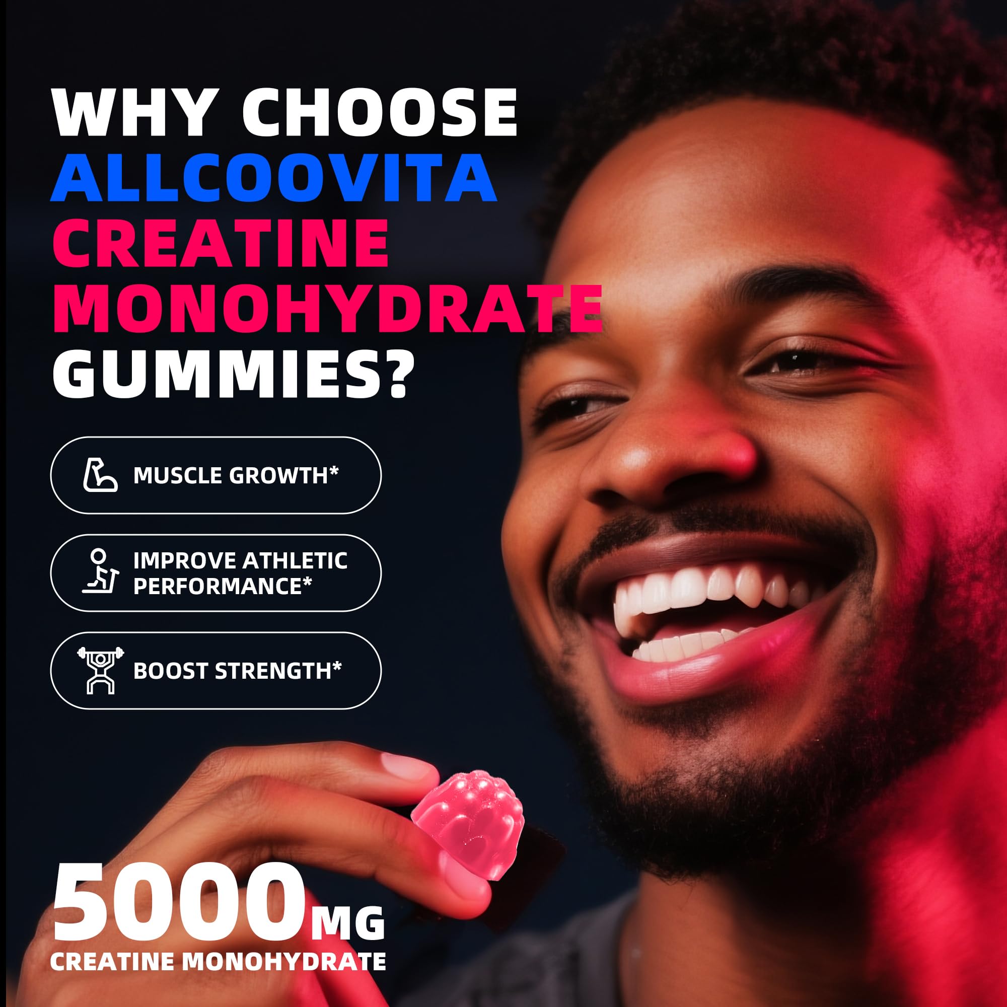 NSF Certified Creatine Gummy 5g - Creatine Monohydrate Gummies for Men & Women. Boost Focus,Strength, and Endurance, Anti-Melting Formula, Vegan, Gluten-Free, Non-GMO,(Raspberry & Blueberry 135 ct) AllcoovitaAu supplements