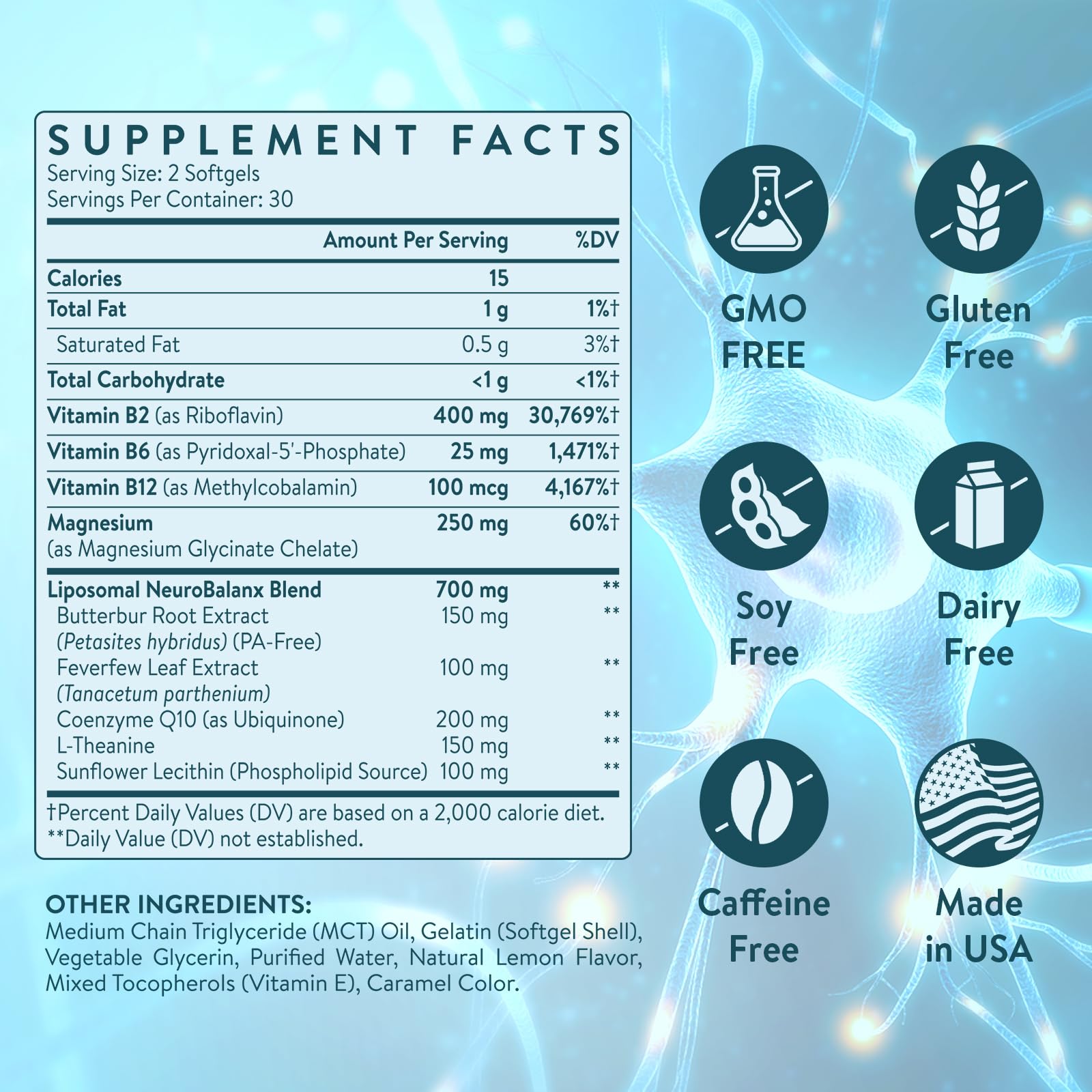 C Calthorvitana Migraine Relief Supplement – Liposomal Riboflavin, Vitamin B2 B6 & B12, Magnesium, CoQ10, L-Theanine, PA-Free Butterbur & Feverfew – Natural Head & Nerve – 60 Softgels C CalthorvitanaAu supplements