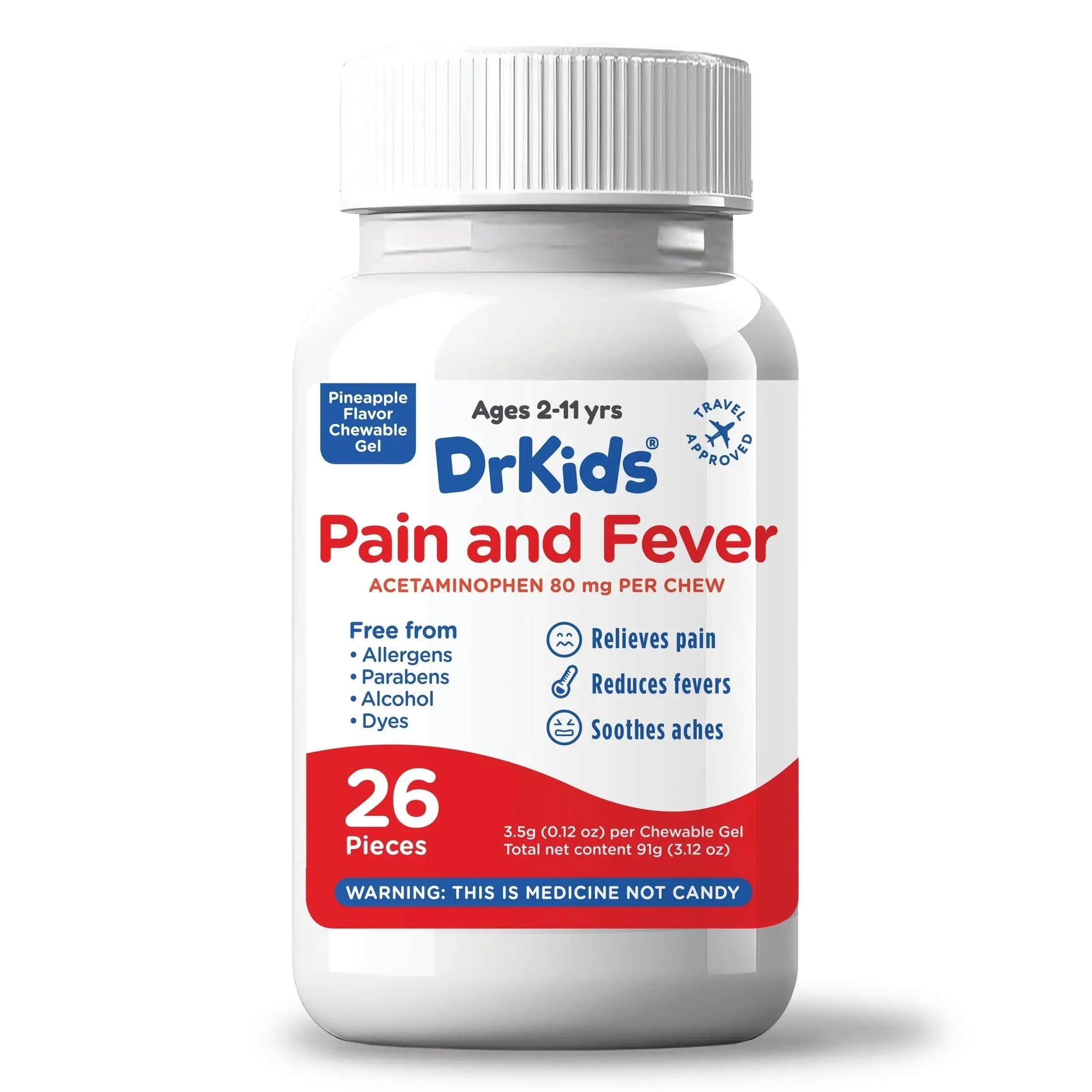 Dr. Kids Children’s Pain and Fever Chewable Gels – Pain Relief and Fever Reducer for Kids Ages 2–11, 80 mg Chewable Acetaminophen for Headache, Sore Throat, Cold & Flu, Pineapple Flavor, 26 Count Dr. KidsAu supplements